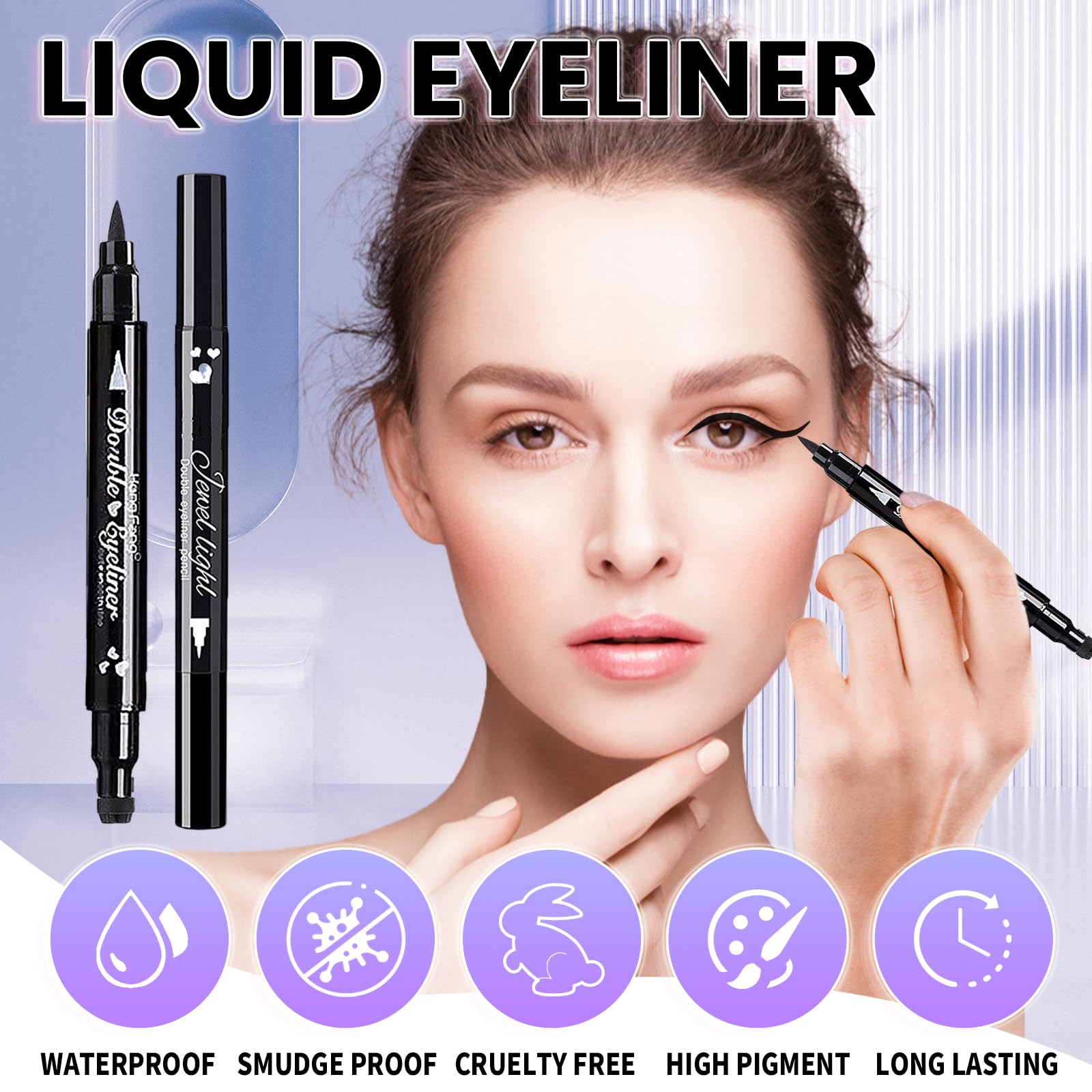 Go Ho Heart And Star Eyeliner Stamp Black Liquid Liner,2 Pcs Waterproof Stamp Eyeliner Set,Double-Side Cat Eye Liner,Long-Lastin