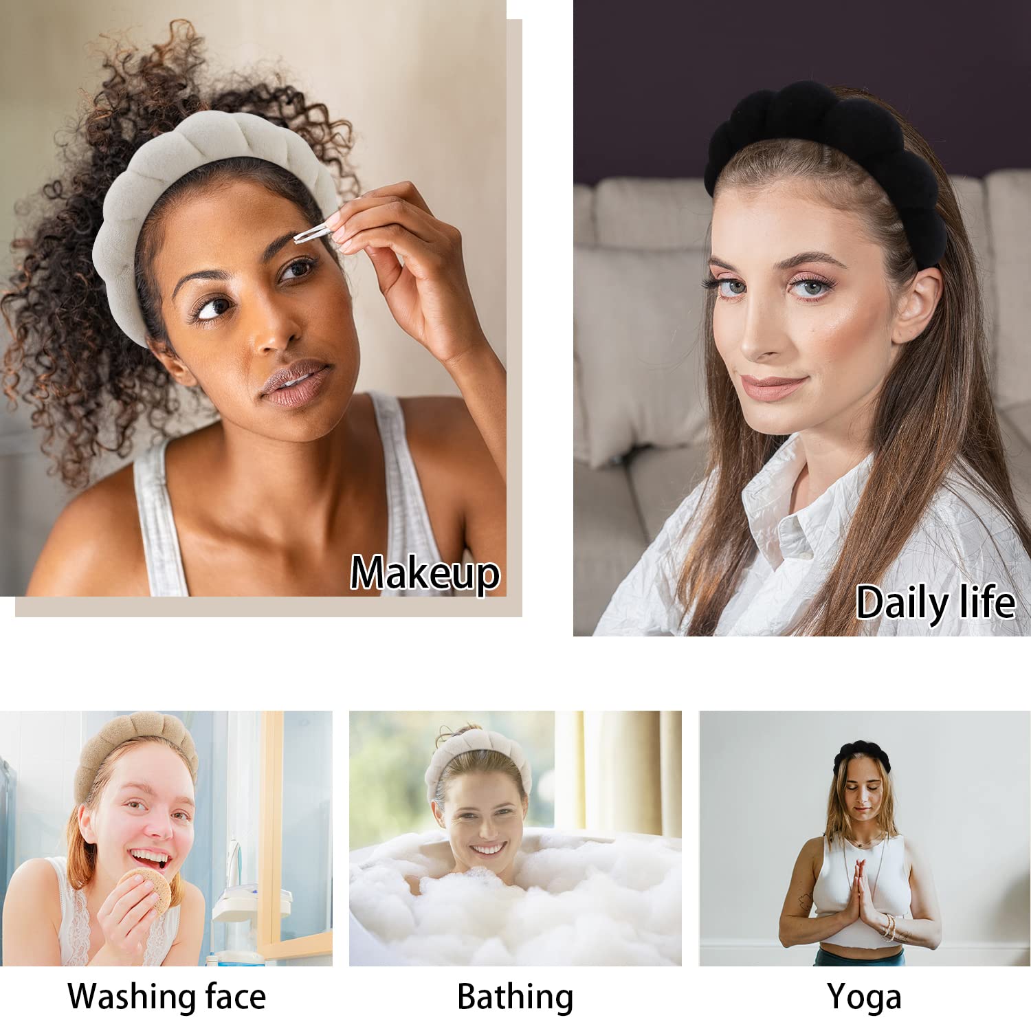 WHAVEL 3 Pack Spa Headband Skincare Headbands, Makeup Headband Sponge Terry Cloth Headbands Face Wash Headband Puffy Hair Band f