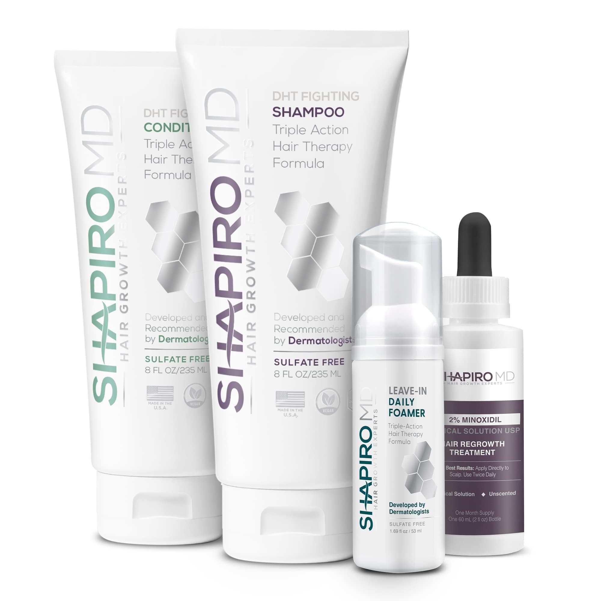 Shapiro MD Hair Growth Experts Women's Regrowth Kit Plus: Shampoo, Conditioner, 2% Minoxidil, Leave-In Foamer. Anti Hair Loss an