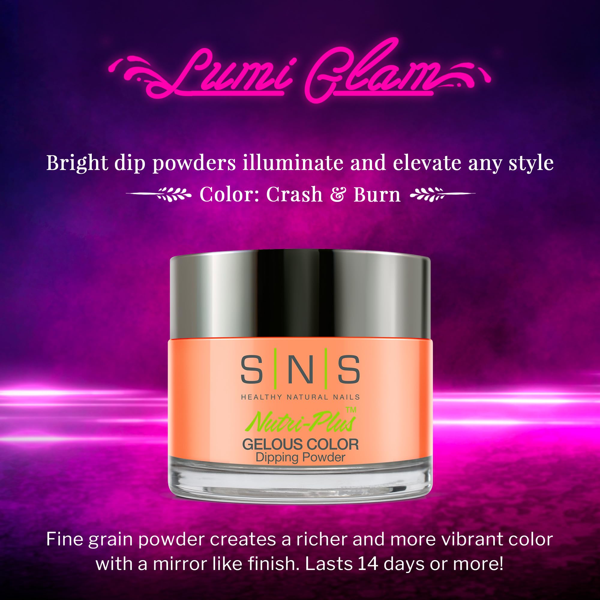 Sns Nail Dip Powder, Gelous Color Dipping Powder - Crash & Burn (Orange/Neon) - Long-Lasting Dip Powder Nail Color Lasts 14 Days