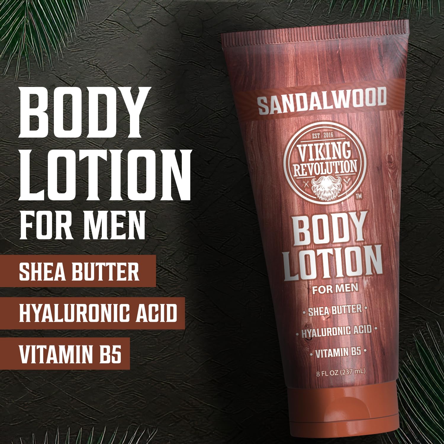 Viking Revolution Sandalwood Body Lotion For Men - Mens Lotion For Dry Skin With Shea Butter, Hyaluronic Acid And Vitamin B5 - N