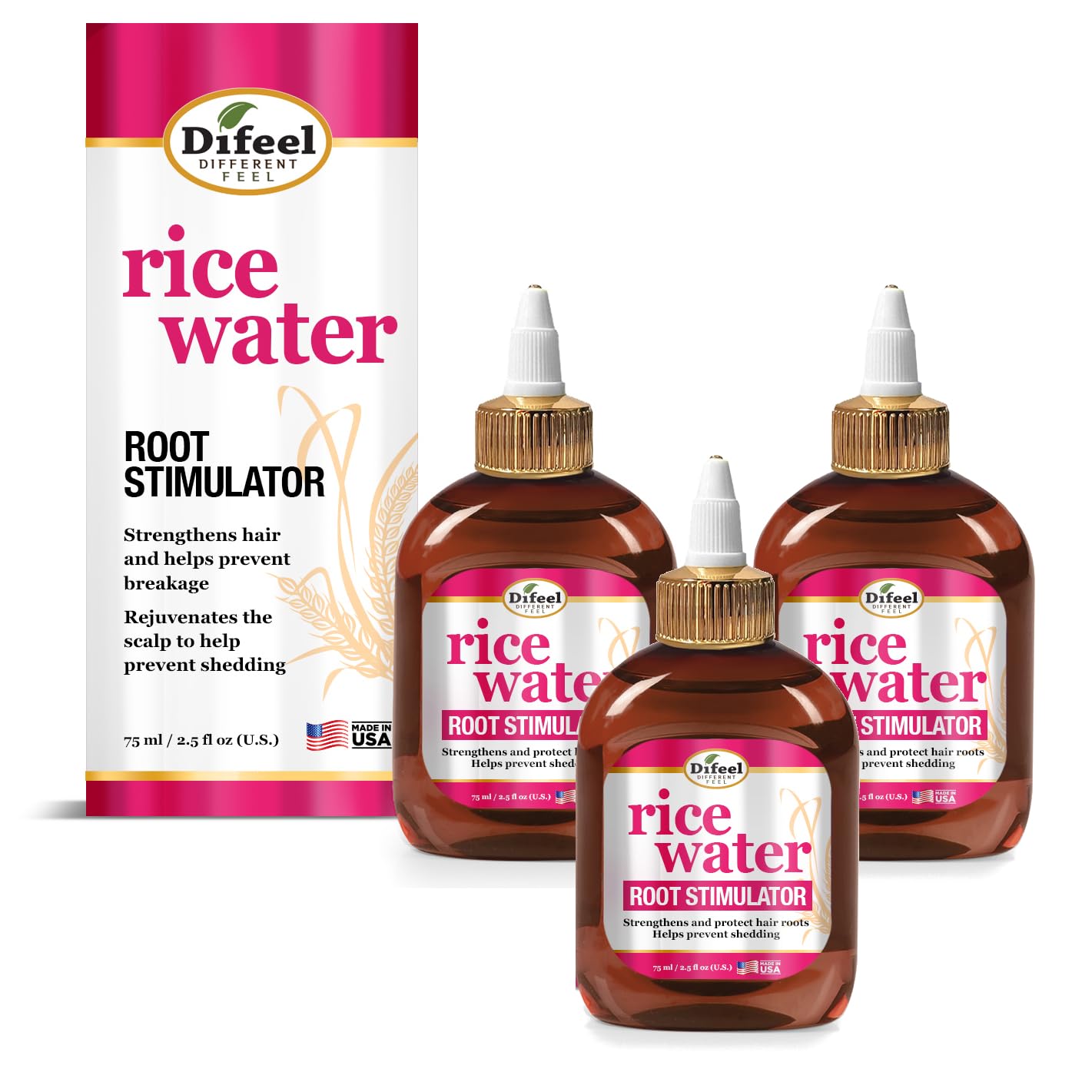 Difeel Rice Water Root Stimulator 2.5 oz. (PACK OF 3)  Strengthens Hair Roots