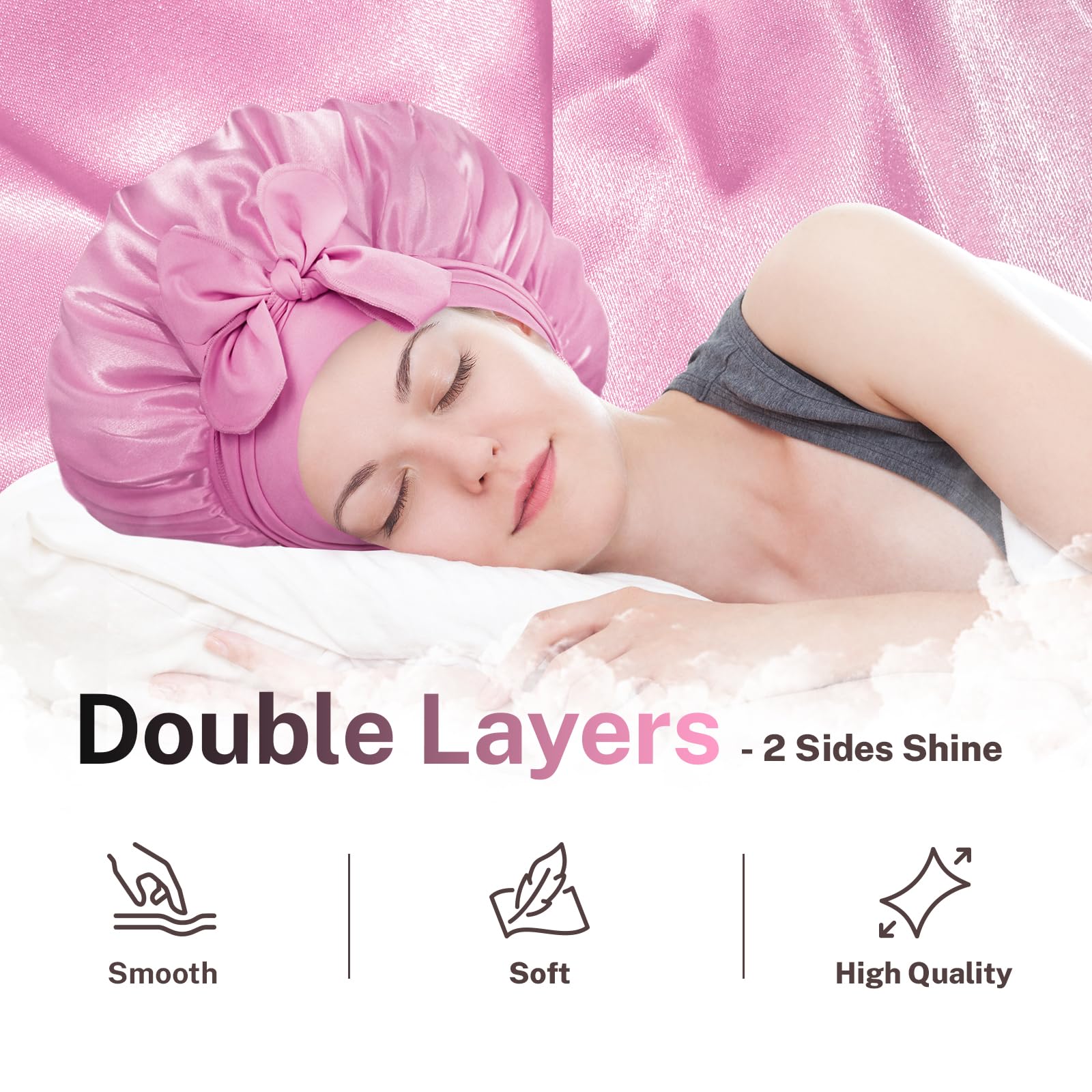 BONNET QUEEN Silk Bonnet for Sleeping Women Hair Bonnet Double Layer Satin Bonnet Tie Bonnet Sleep Satin Hair Wrap Night Cap for