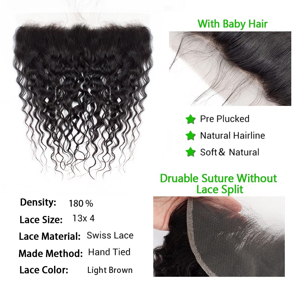 Water Wave Lace Frontal 13X4 Ear To Ear Lace Frontal Closure 16Inch 100% Unprocessed Brazilian Virgin Human Hair Swiss Lace Fron