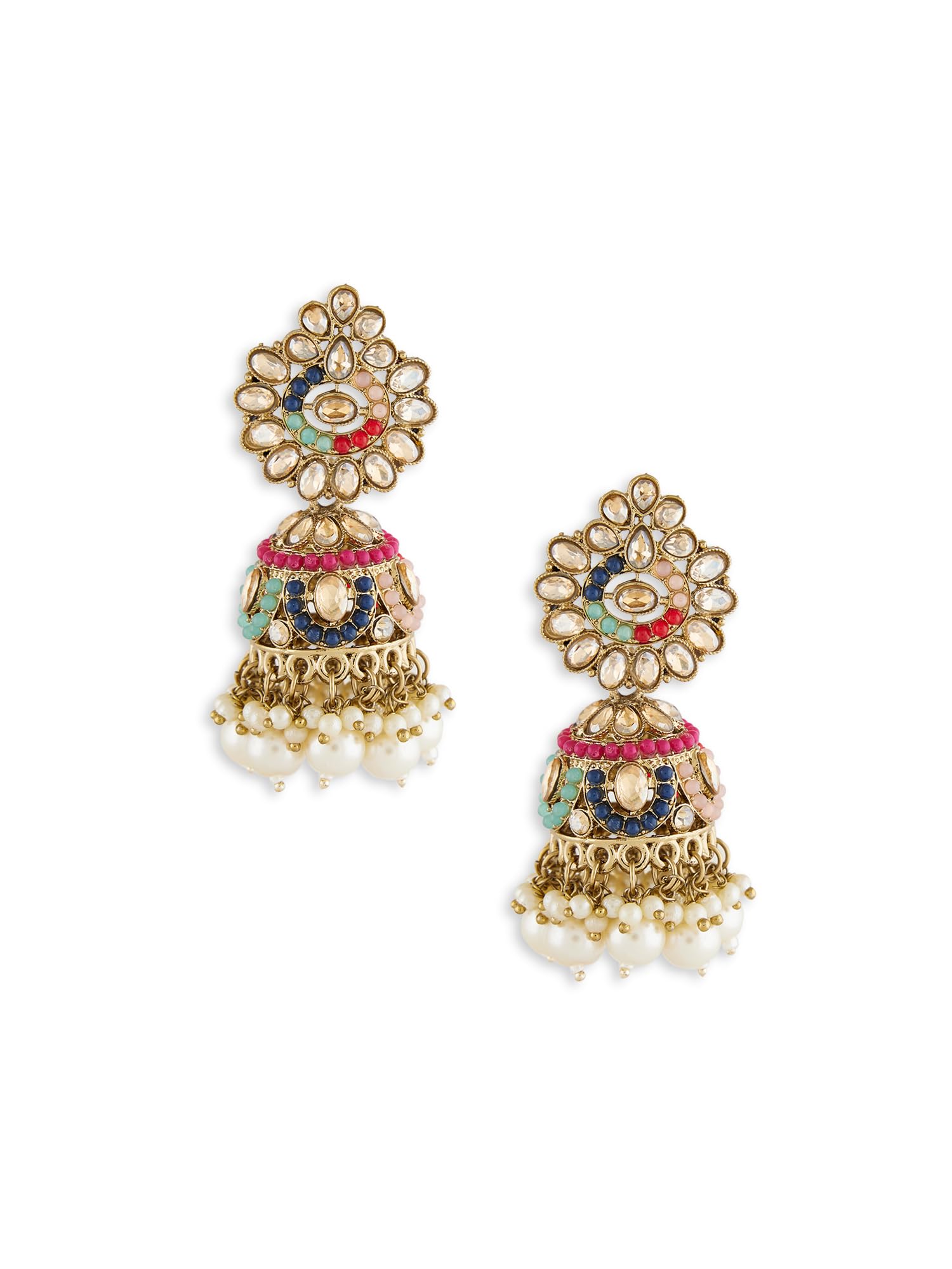 Zaveri Pearls Multicolor Stones Cluster Beads Drop Traditional Jhumka Earring For WomenZpfk19047