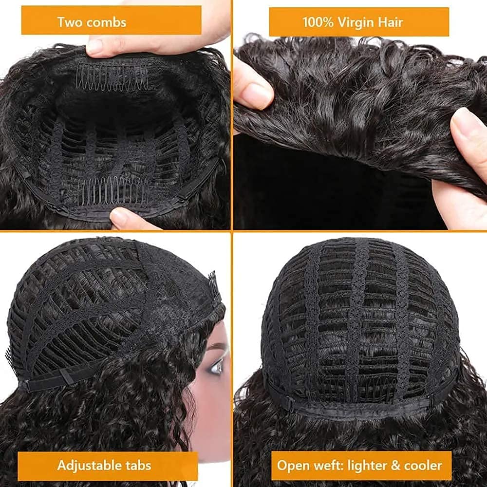 Nadula Hair Afro Kinky Curly Half Wigs Human Hair For African American Women, 100% Virgin Human Hair Headband Curly 3/4 Half Wig
