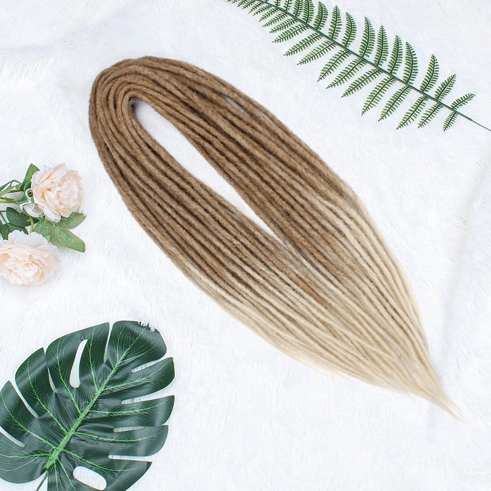 Kraler 24 Inch Double Ended Dreadlock Extensions, 20 Strands Light Brown to Blonde Synthetic DE Dreads Extensions, Thin 0.6cm Wi