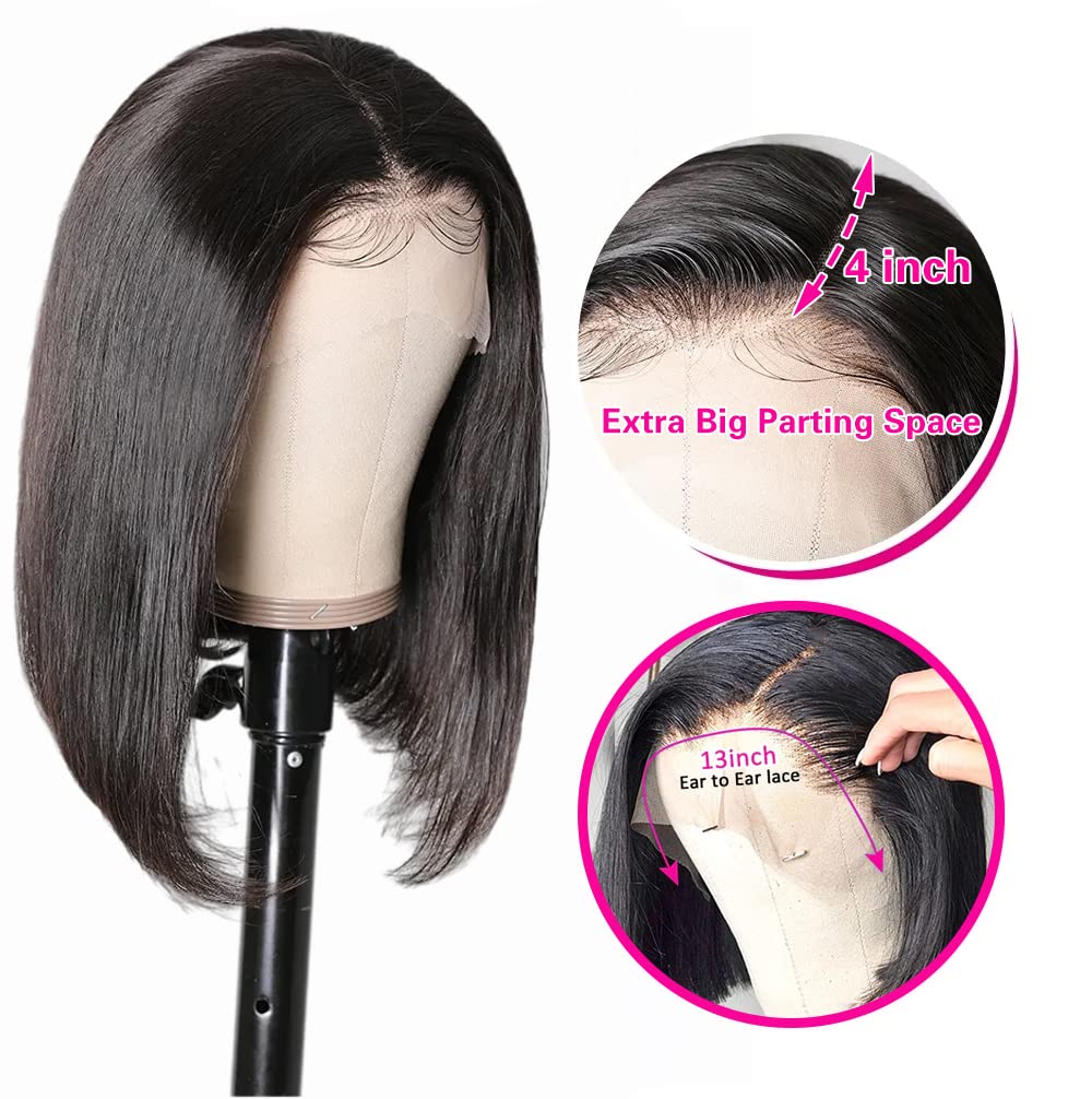 Qangelabeauty 180 Density 13X4 Hd Frontal Human Hair Lace Front Human Hair Pre Plucked Brazilian Virgin Natural Black Bob Wig Wi