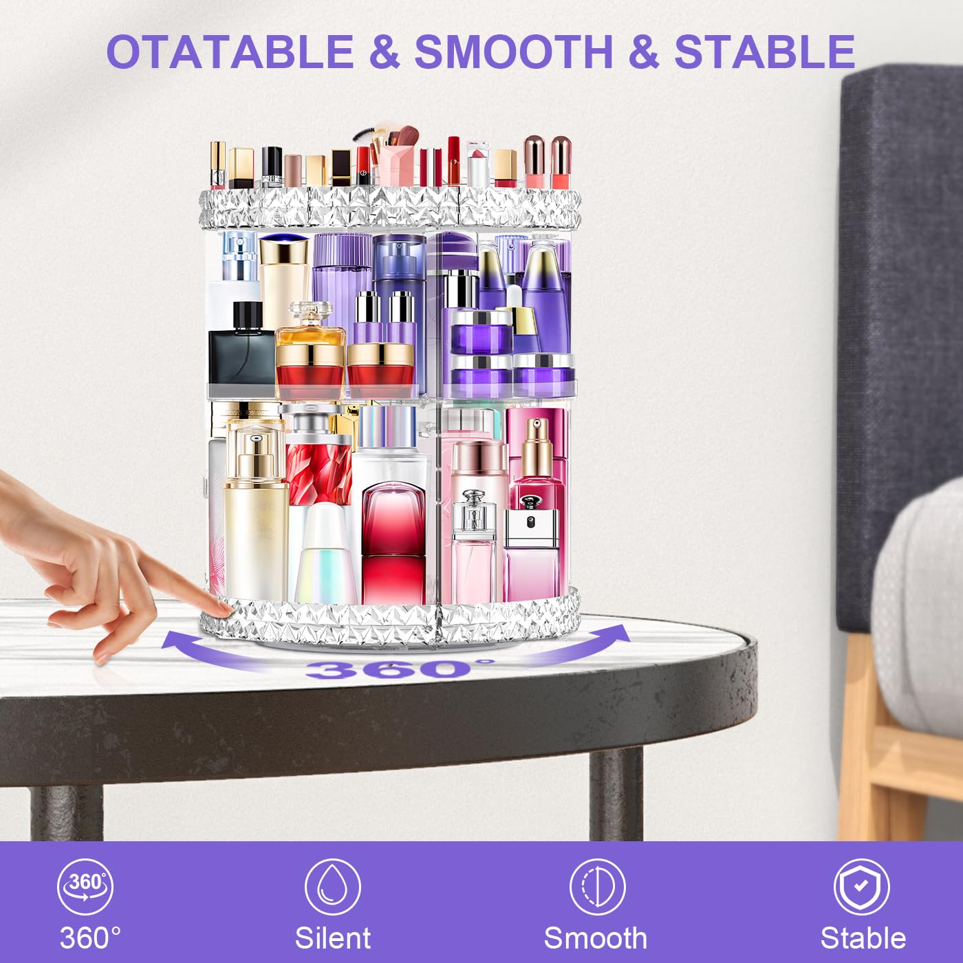 Dencert 360 Rotating Makeup Organizer, Large Capacity Cosmetic Organizer Perfume Organizer Diy Placement Make Up Organizer And S