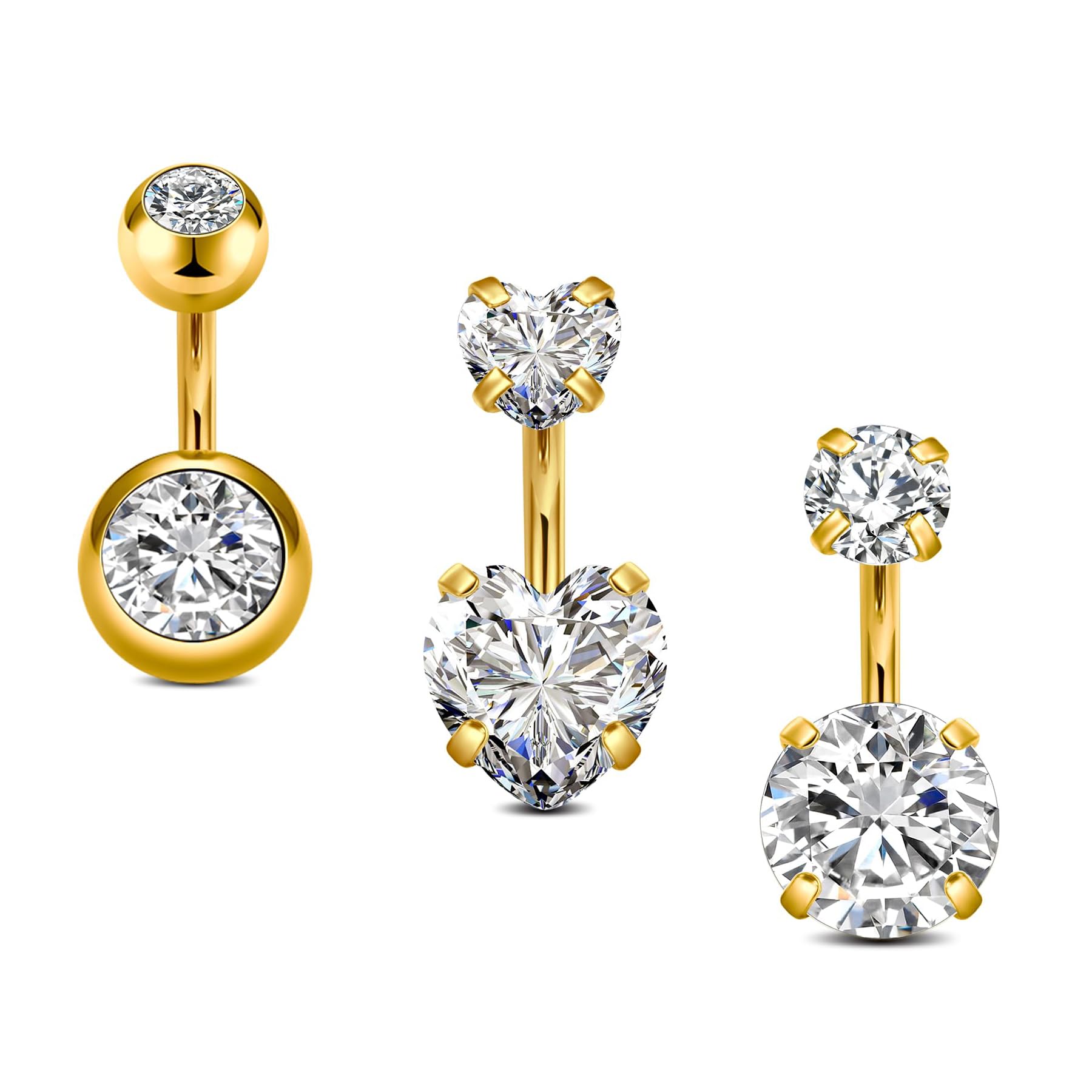 QWALIT Short Belly Button Rings 6mm Short Bar Belly Button Ring Surgical Steel Short Bar Belly Rings 1/4 6mm Belly Ring Gold Hea