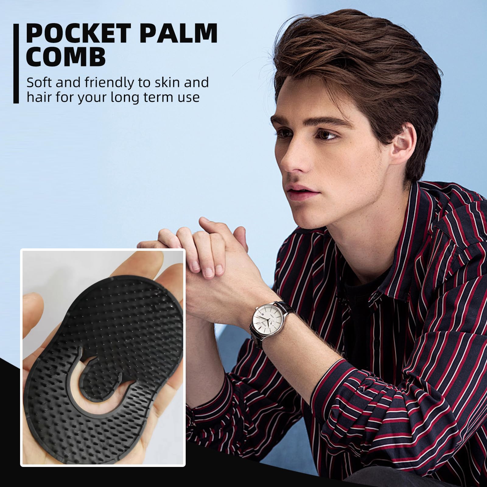 Soft 'N Style Pocket Palm Combs Set, 6 Plastic Shampoo & Scalp Massager Brushes, Black