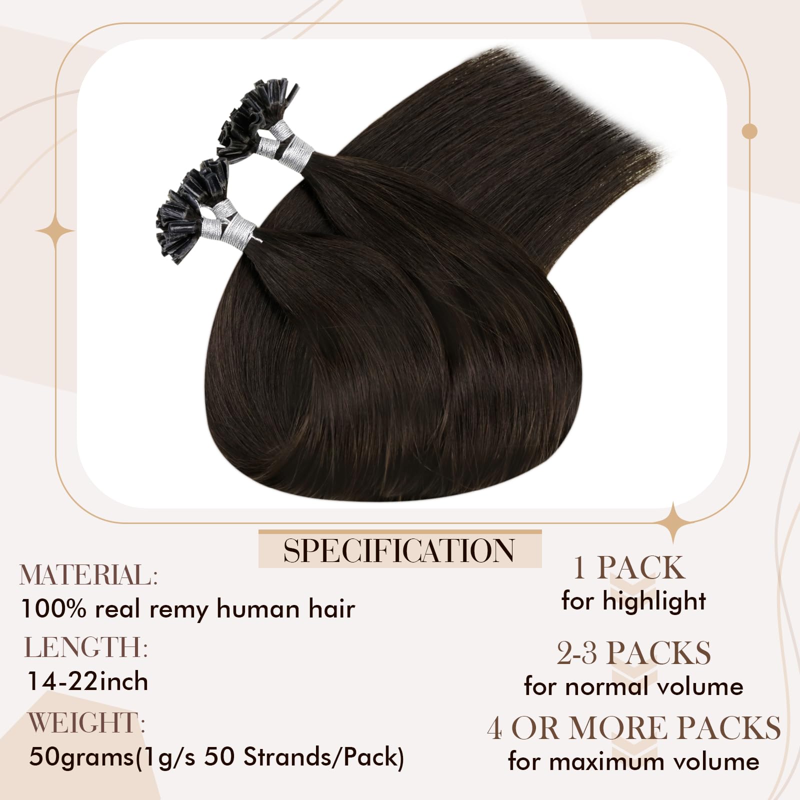 Hetto U Tip Hair Extensions Human Hair #2 Darkest Brown K Tip Extensions Pre Bonded Keratin Tip Extensions Remy Hair 16 Inch 50