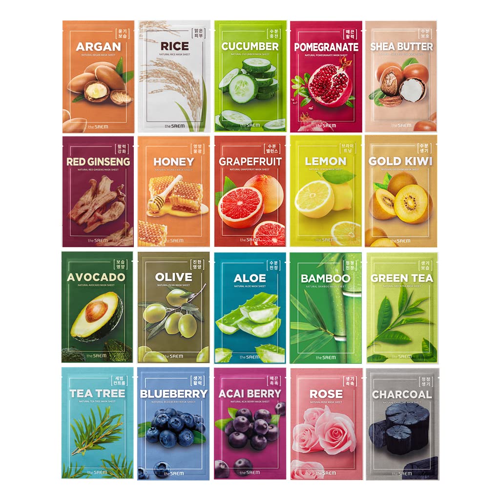 Thesaem Natural Facial Mask Sheet 21Ml 20 Pack - Korean Skincare Moisturizing And Nourishing Facial Mask Sheet Variety Combo Pac