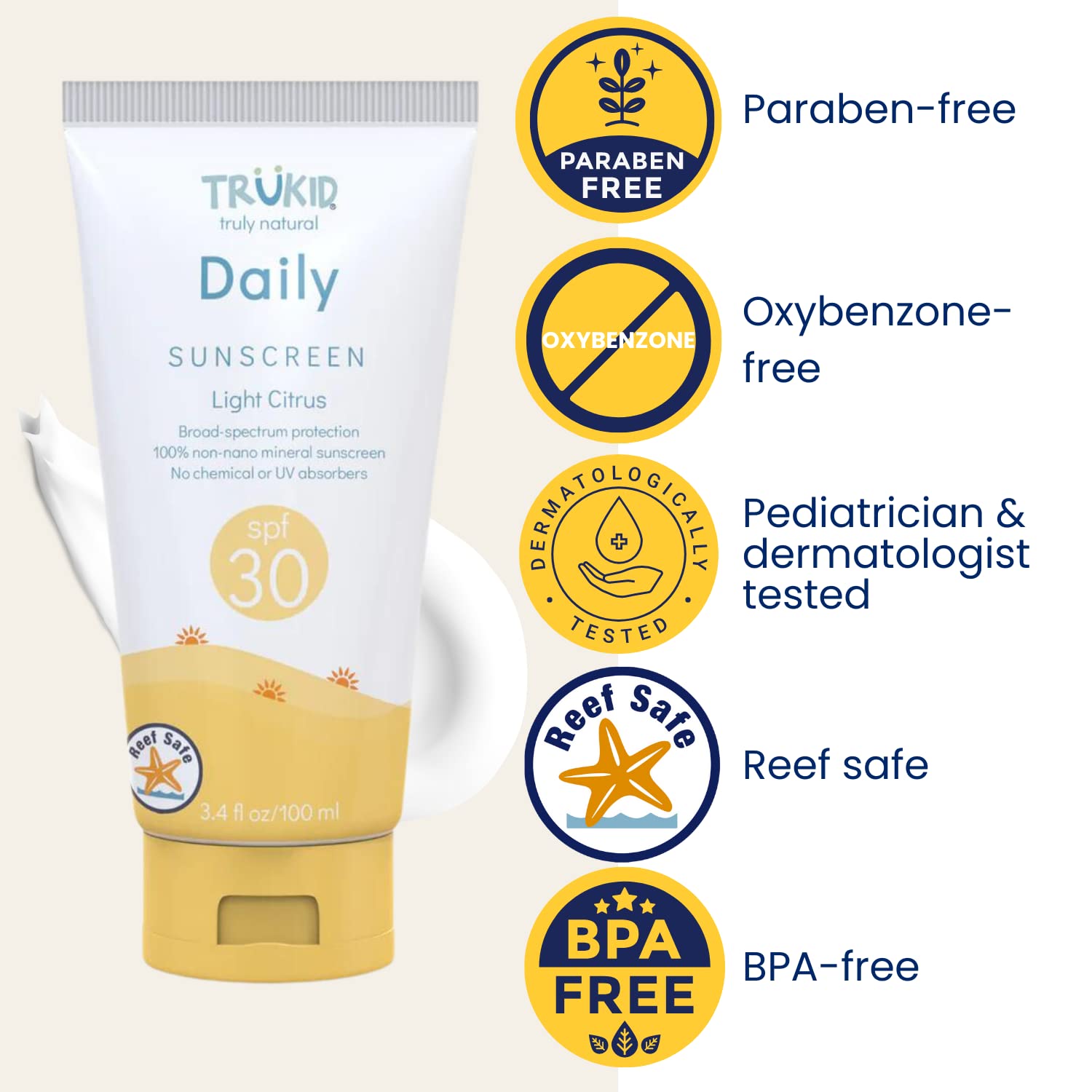 Trukid Daily Spf 30+ Sunscreen - Uva/Uvb Protection, Natural Ingredients, Fsa Eligible, Mineral Based Body & Face Sunscreen, Saf