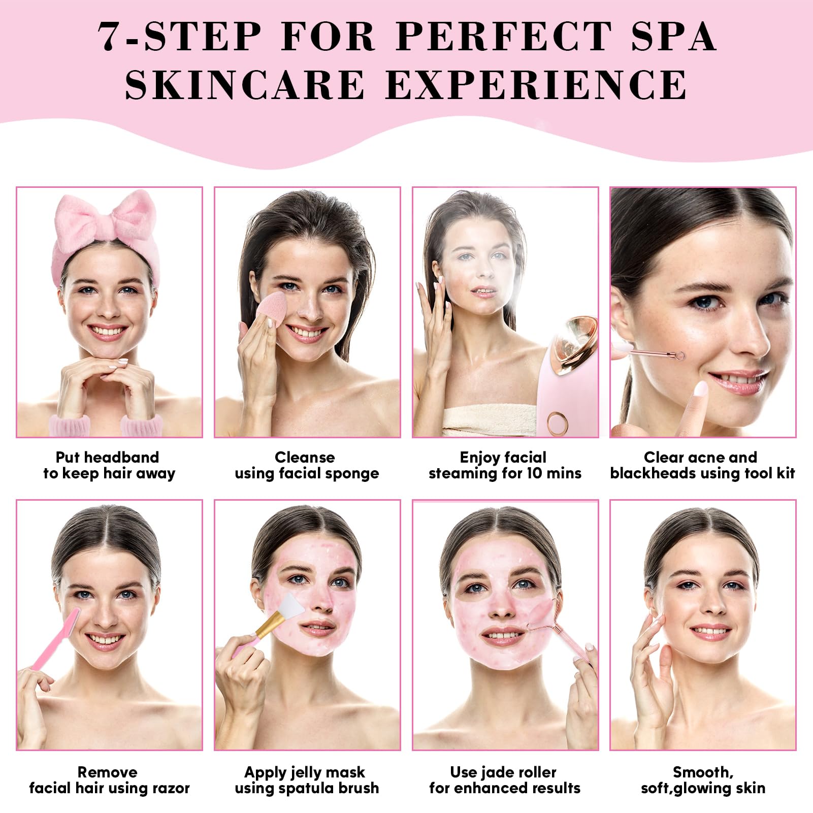 Pjordo Facial Steamer Spa Kit With 17 Skin Care Tools, Nano Ionic Face Steamer For Deep Cleaning Unclogs Pores, Warm Mist Humidi