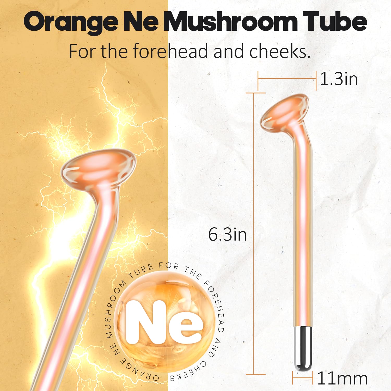 High Frequency Mushroom Glass Tube Replacement for TUMAKOU High Frequency Facial Wand - Orange Accessory (Mushroom Tube)