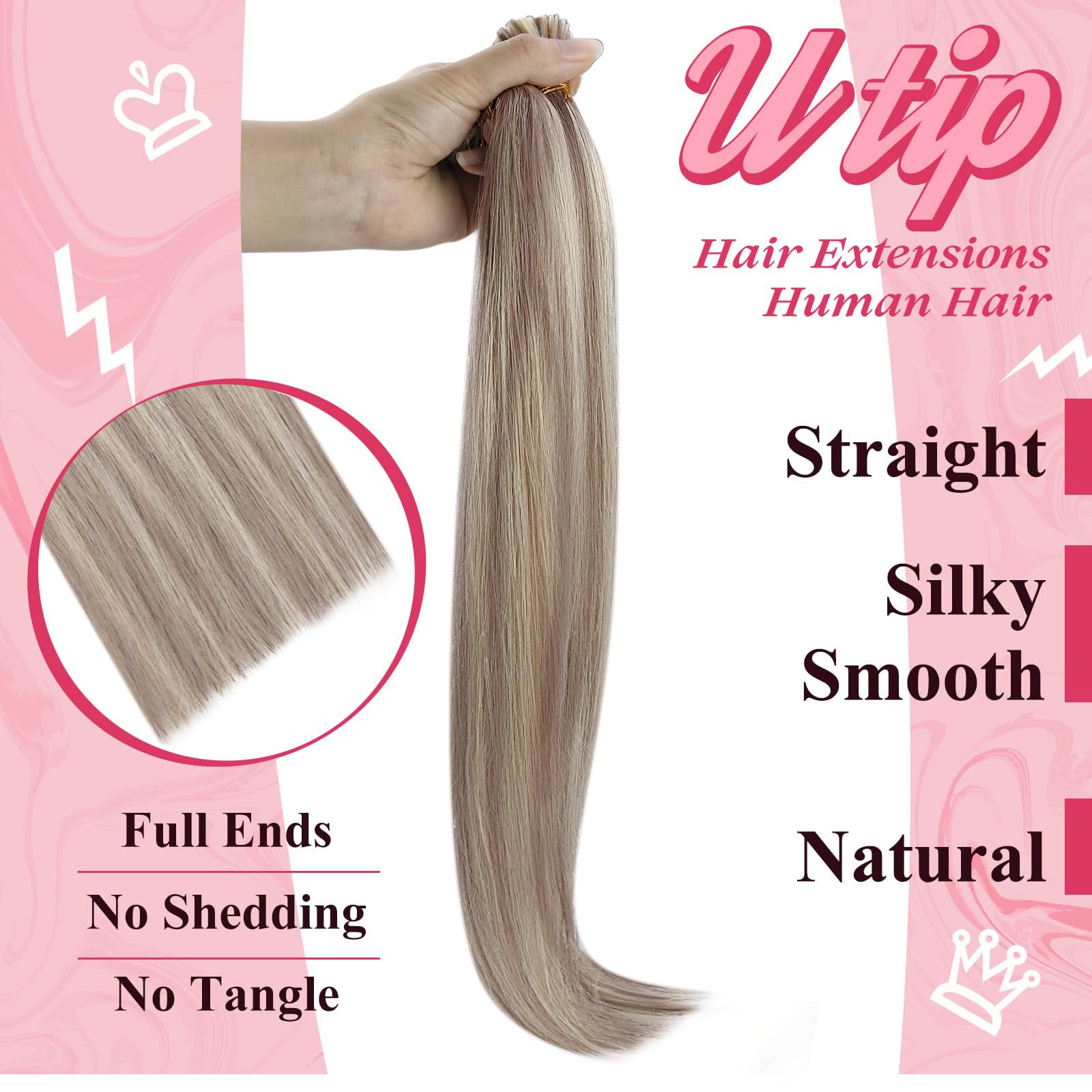 [Long]Sunny U Tips Hair Extensions Human Hair Highlight Blonde Keratin Hair Extensions Ash Blonde Highlights Bleach Blonde U Tip