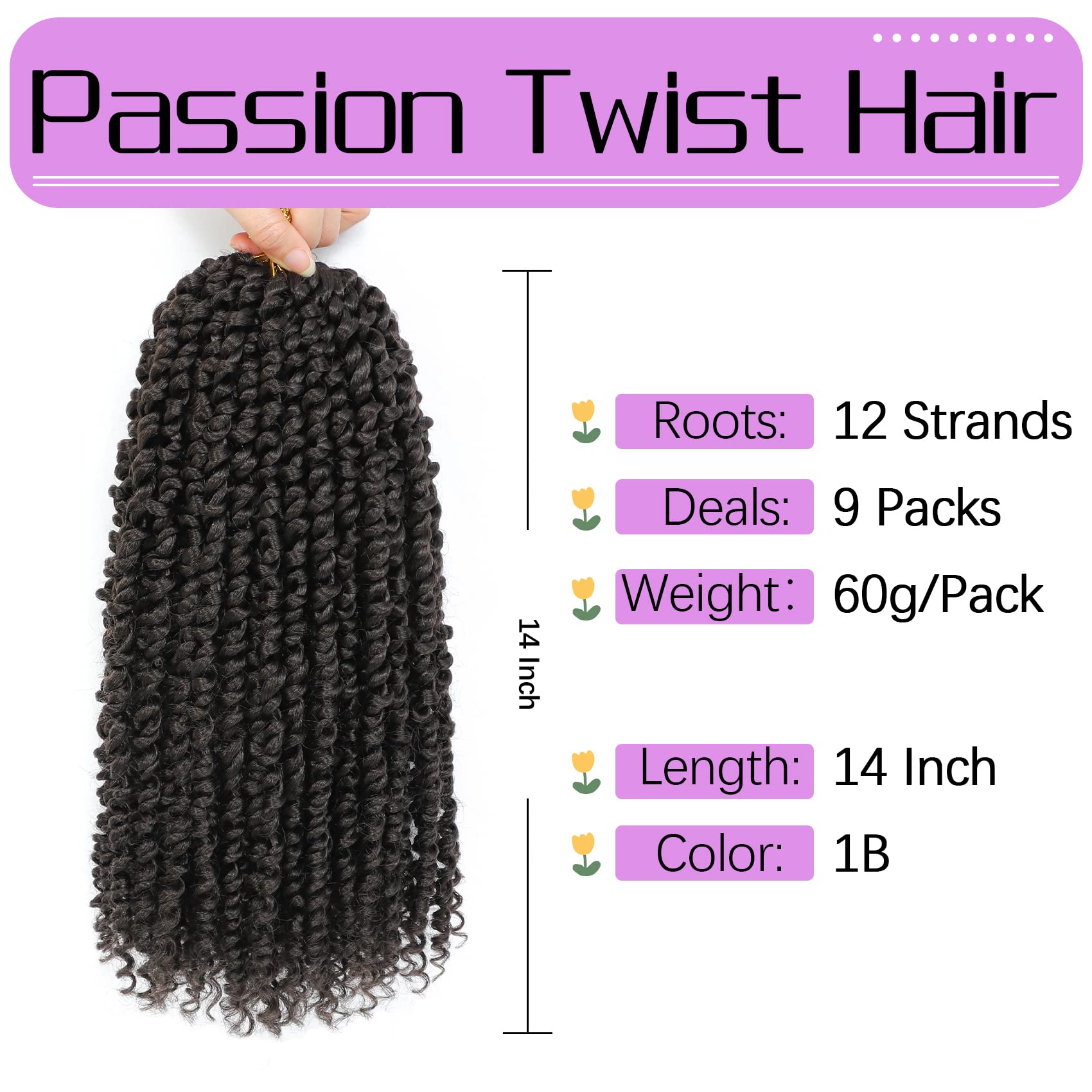 Callia Passion Twist Hair 14 Inch 9 Packs Pre Twisted Passion Twist Crochet Hair Pre Looped Crochet Hair For Black Women, Soft C