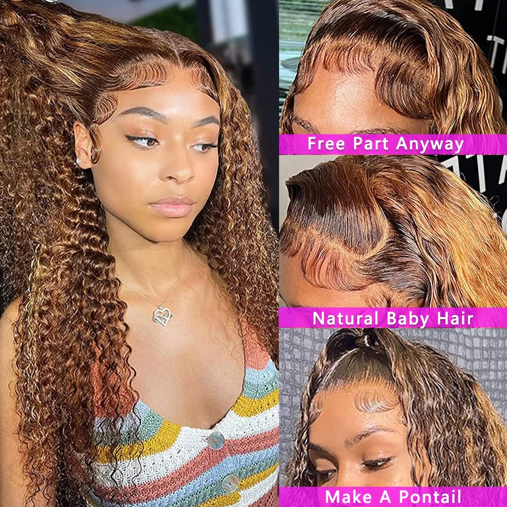 Alibeauty Highlight Ombre Lace Front Wigs Human Hair Pre Plucked With Baby Hair Honey Blonde 13X4 Hd Transparent Glueless Lace F