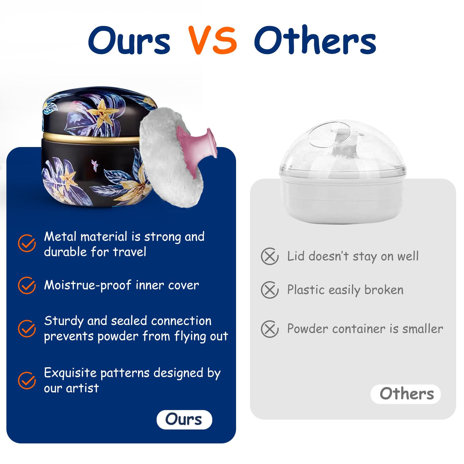 Qopoto Body Powder Puff And Container For Dusting Powder, Women Powder Puff And Powder Case For Bath And Travel (Procumbens Flow