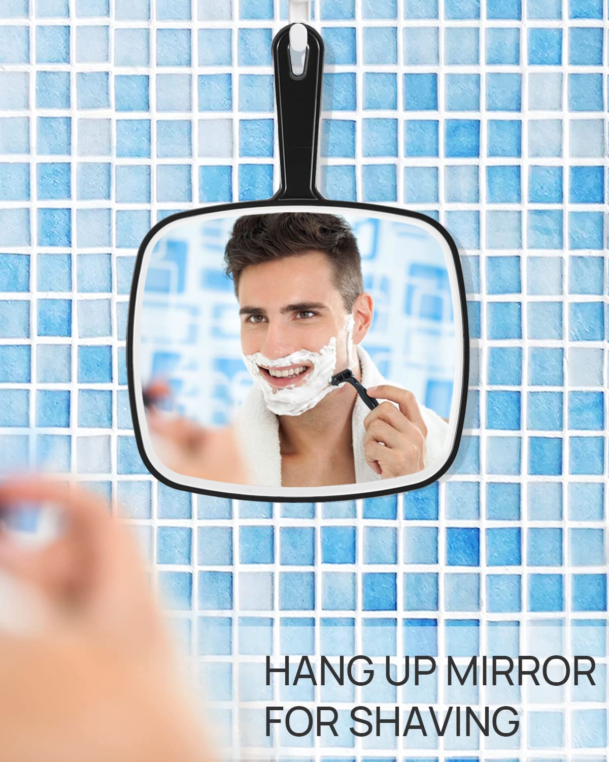 Omiro Hand Mirror, Extra Large Black Handheld Mirror With Handle, 9'' W X 12.4'' L (Pack Of 3)
