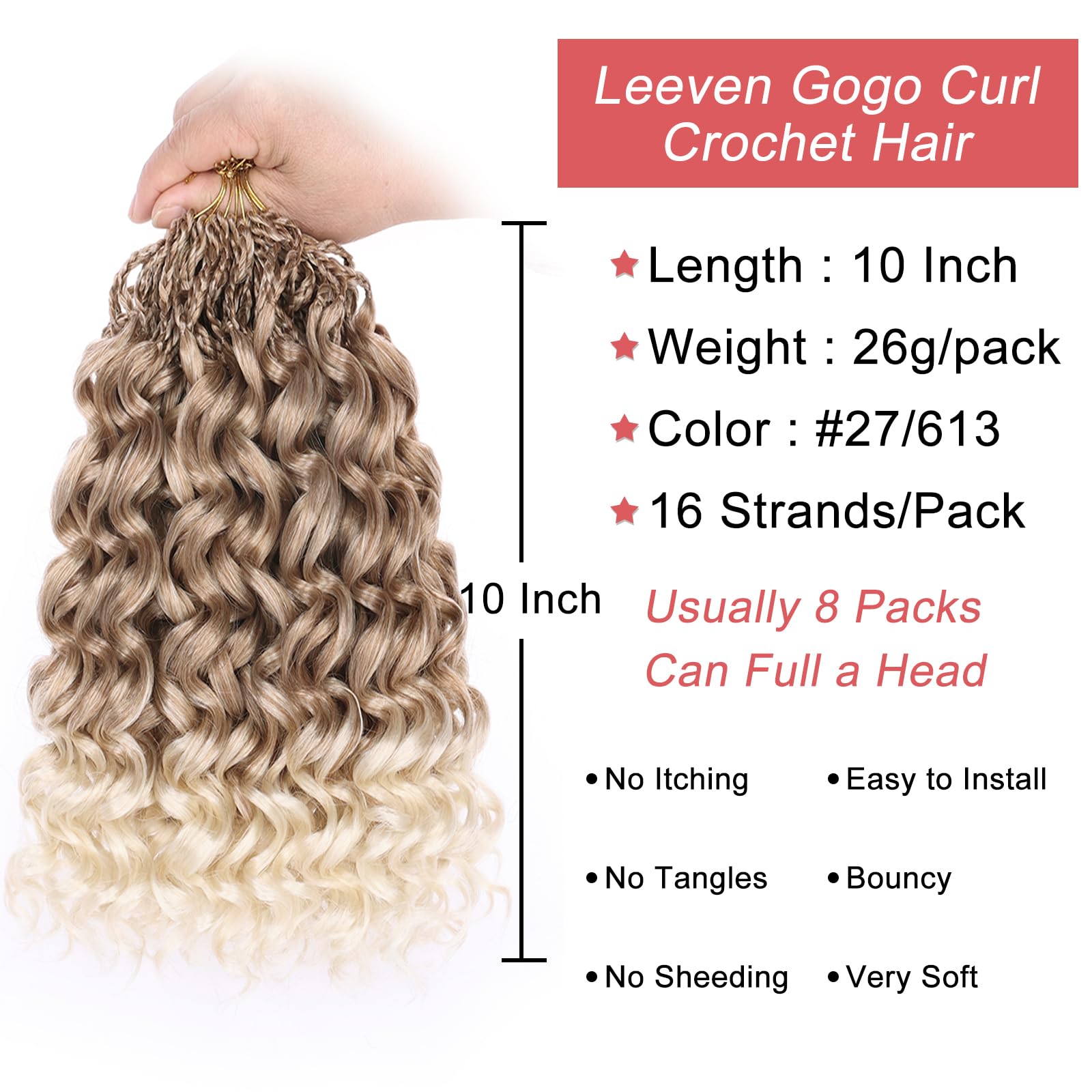 Leeven 10 Inch Gogo Curl Crochet Hair 8 Packs Pre Looped Water Wave Crochet Hair Ombre Blonde Ocean Wave Goddess Box Braids Deep