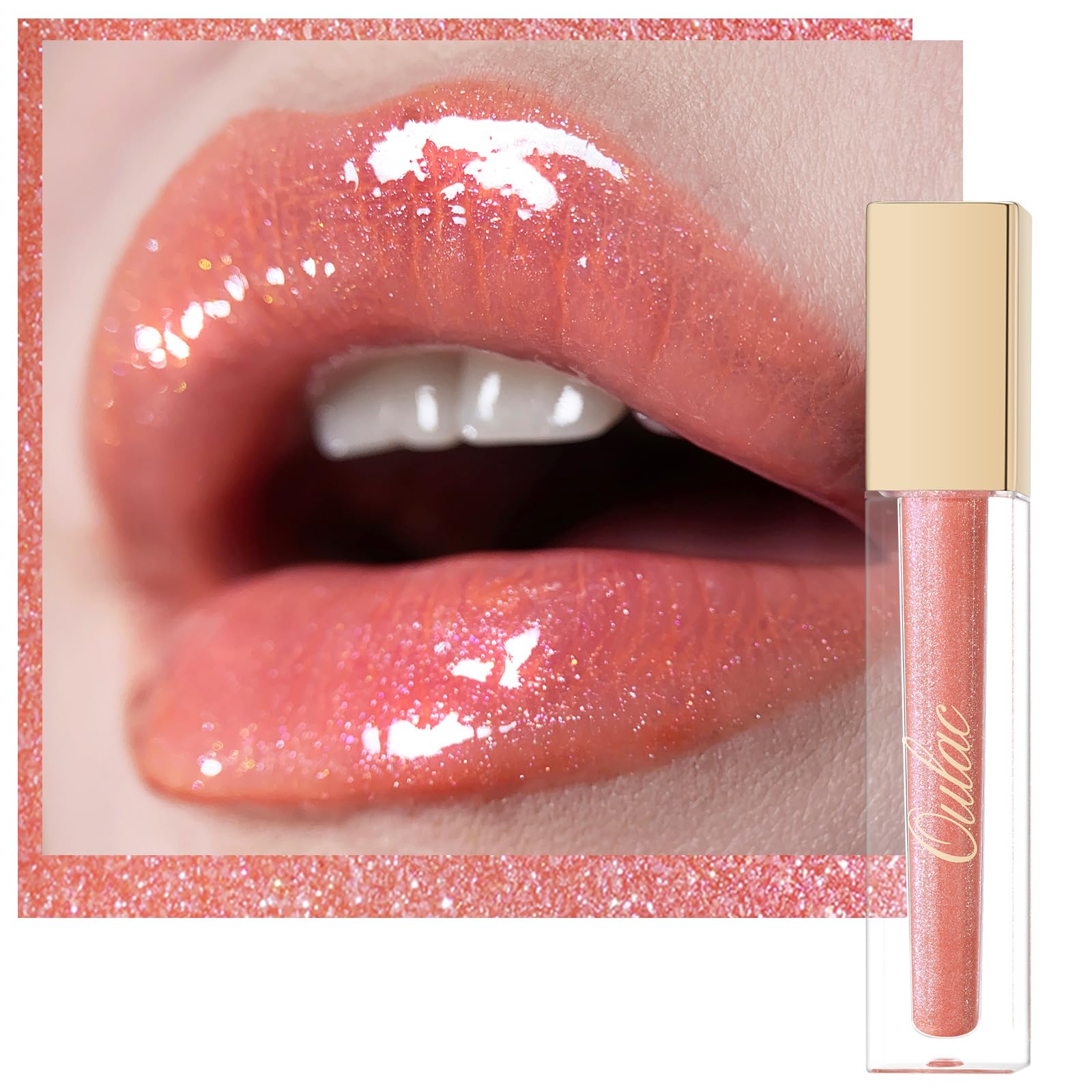 Oulac Peach Lip Gloss High-Shine Moisturizing Lip Gloss Oil Colorful Shade Liquid Lipstick Non-Stick Cup Glitter Lipstick Lip Ti