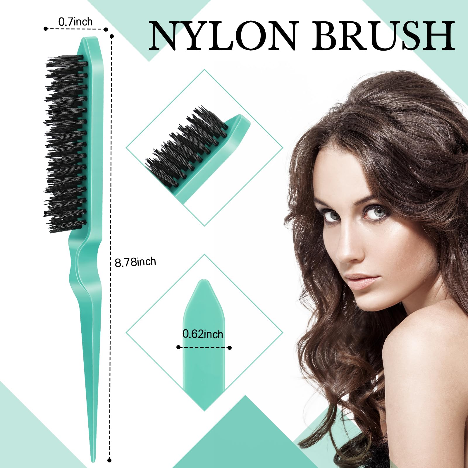 Geiserailie 3 Pcs Slick Back Hair Brush Set Bristle Brush Edge Control Teasing Comb For Women Black Hair(Cyan)