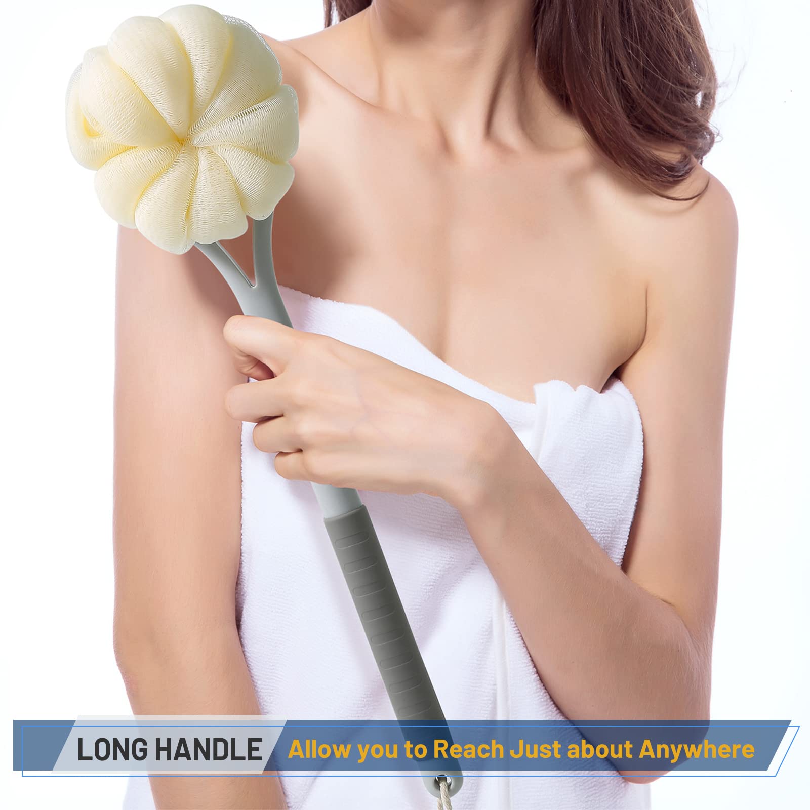 Shower Body Brush,Soft Bristles And Beautiful Pumpkin Loofah 14 Long Handle Back Scrubber Bath Mesh Sponge For Skin Exfoliating