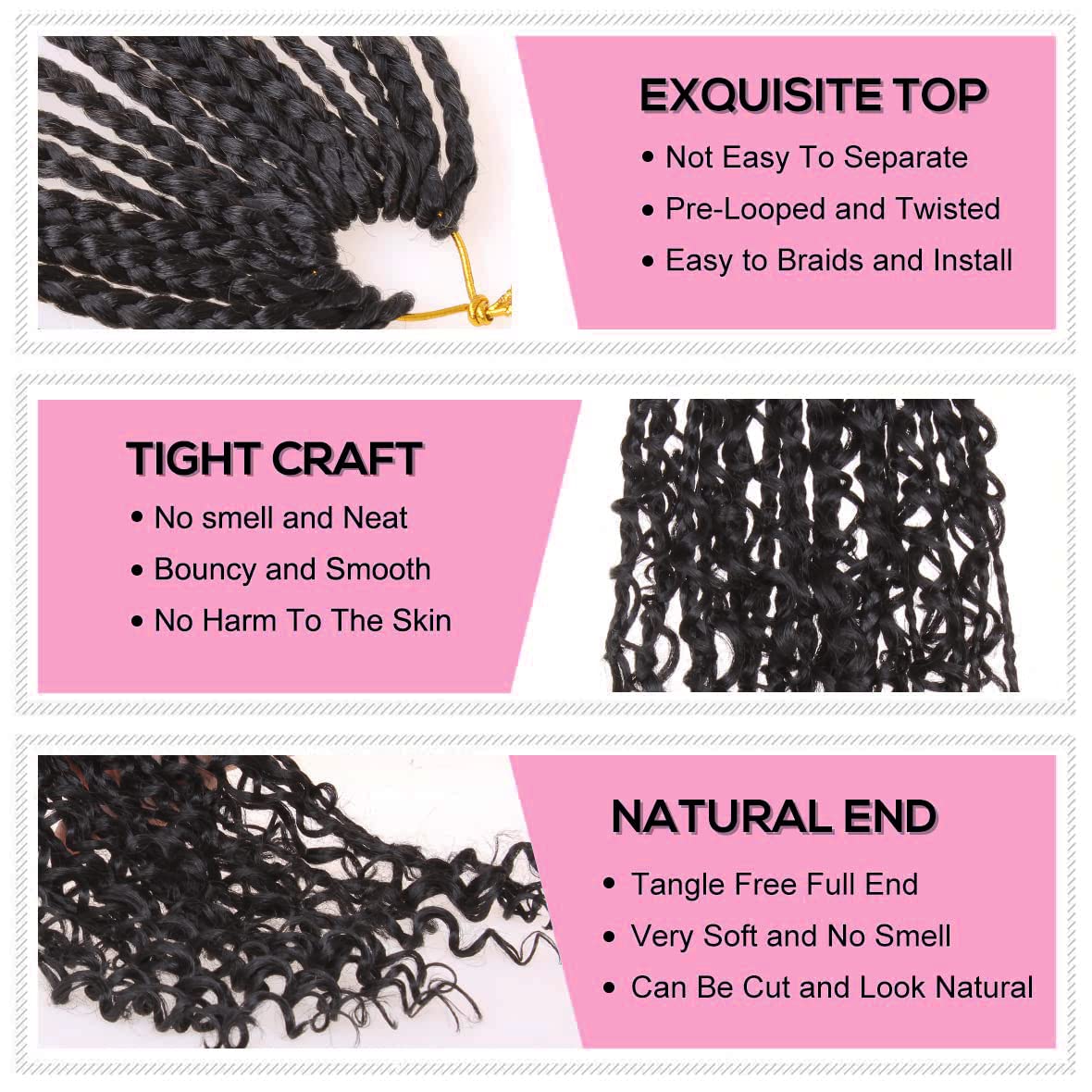 COOKOO 12 Inch Goddess Box Braids Crochet Hair, 8 Pack Synthetic, Curly Ends, 1B# Color for Black Women