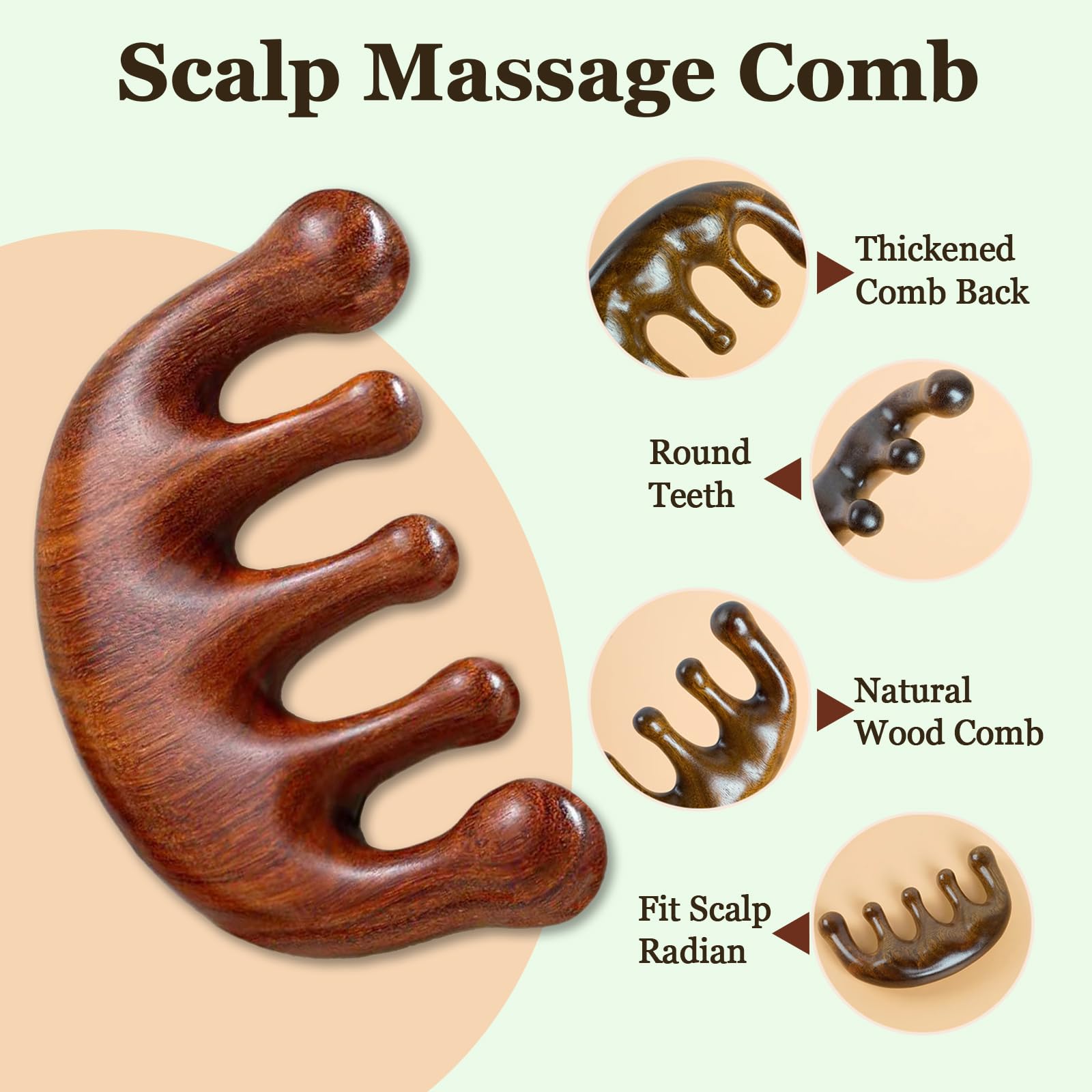 FIRSTPELLA Wooden Scalp Massage Comb Set - Head Scalp Comb,Natural Green Sandalwood Hair Combs,Wooden Wide Tooth Comb for Women