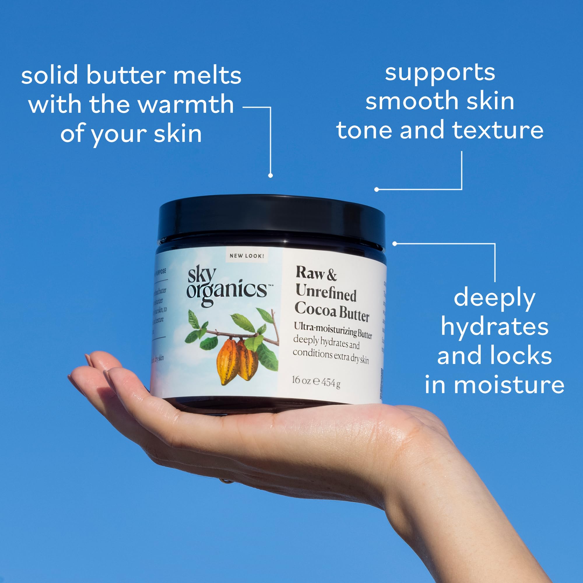Sky Organics Cocoa Butter for Body, 100% Raw & Unrefined Ultra-Moisturizing Butter to Deeply Hydrate & Condition Skin, Promotes