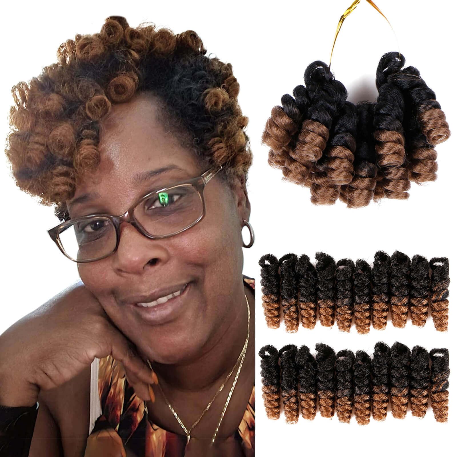 QUEENTAS 6 Packs 10 Inches Crochet Hair for Black Women 6mm Small Curl Brown Short Curly Crochet Synthetic Hair Extensions Afro 