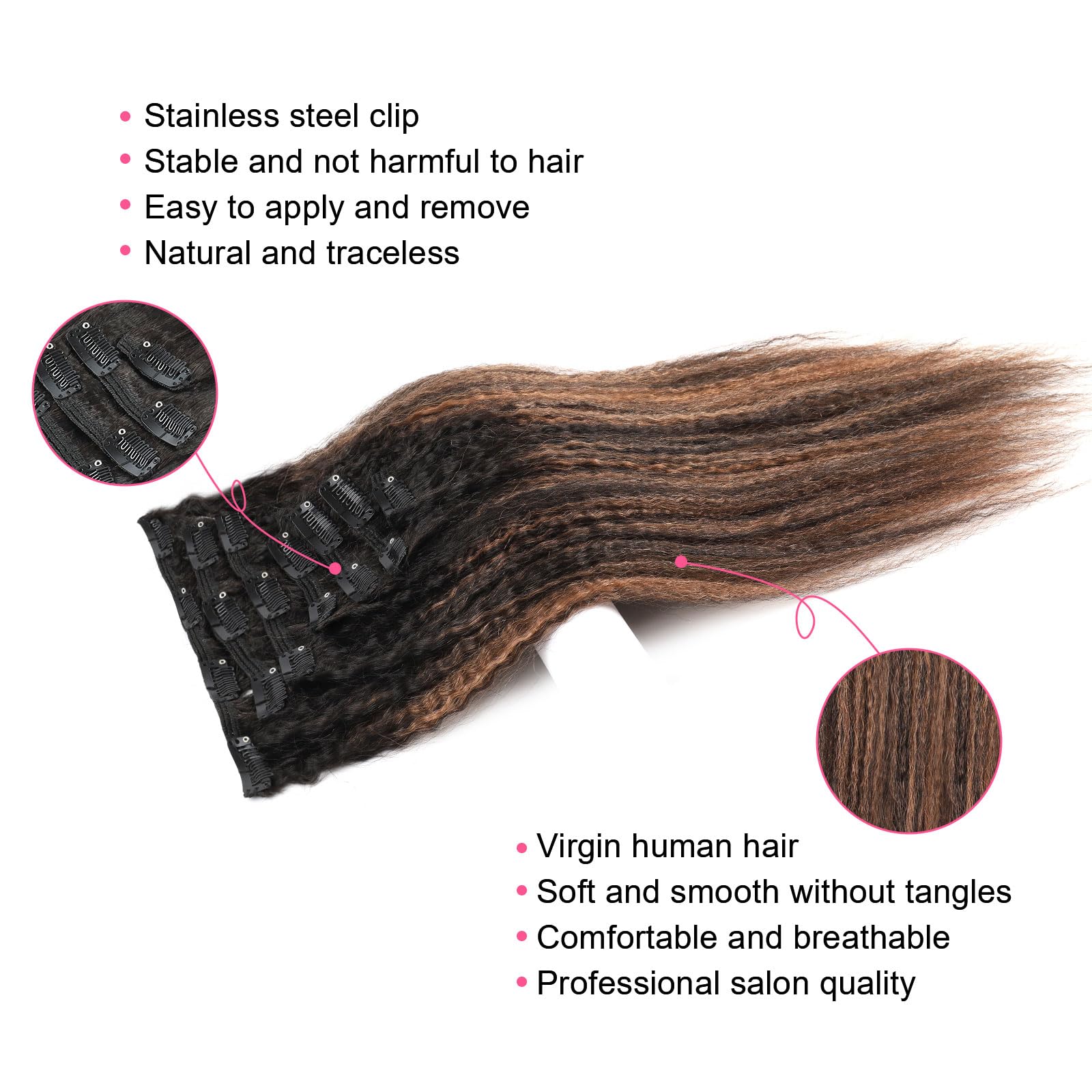 Abh Amazingbeauty Hair Light Kinky Straight Clip Ins Rooted Black Piano Natural Black #1B Fading Into Medium Auburn #30 Kinky Cl