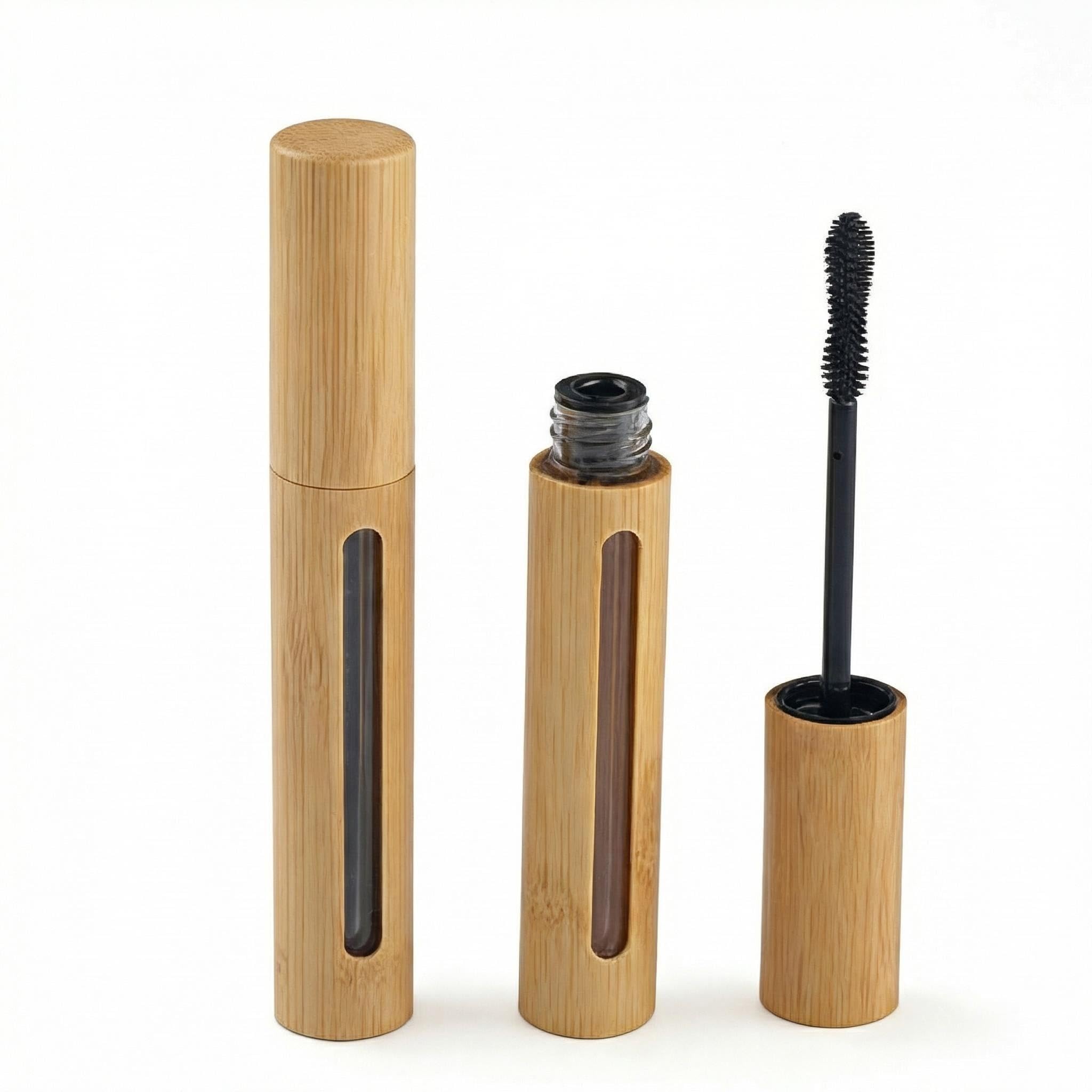 2Pcs 6ml Bamboo Mascara Tube Bottles Empty Refillable Eyelash Cream Container Vials with Brush Mascara Dispensers for DIY