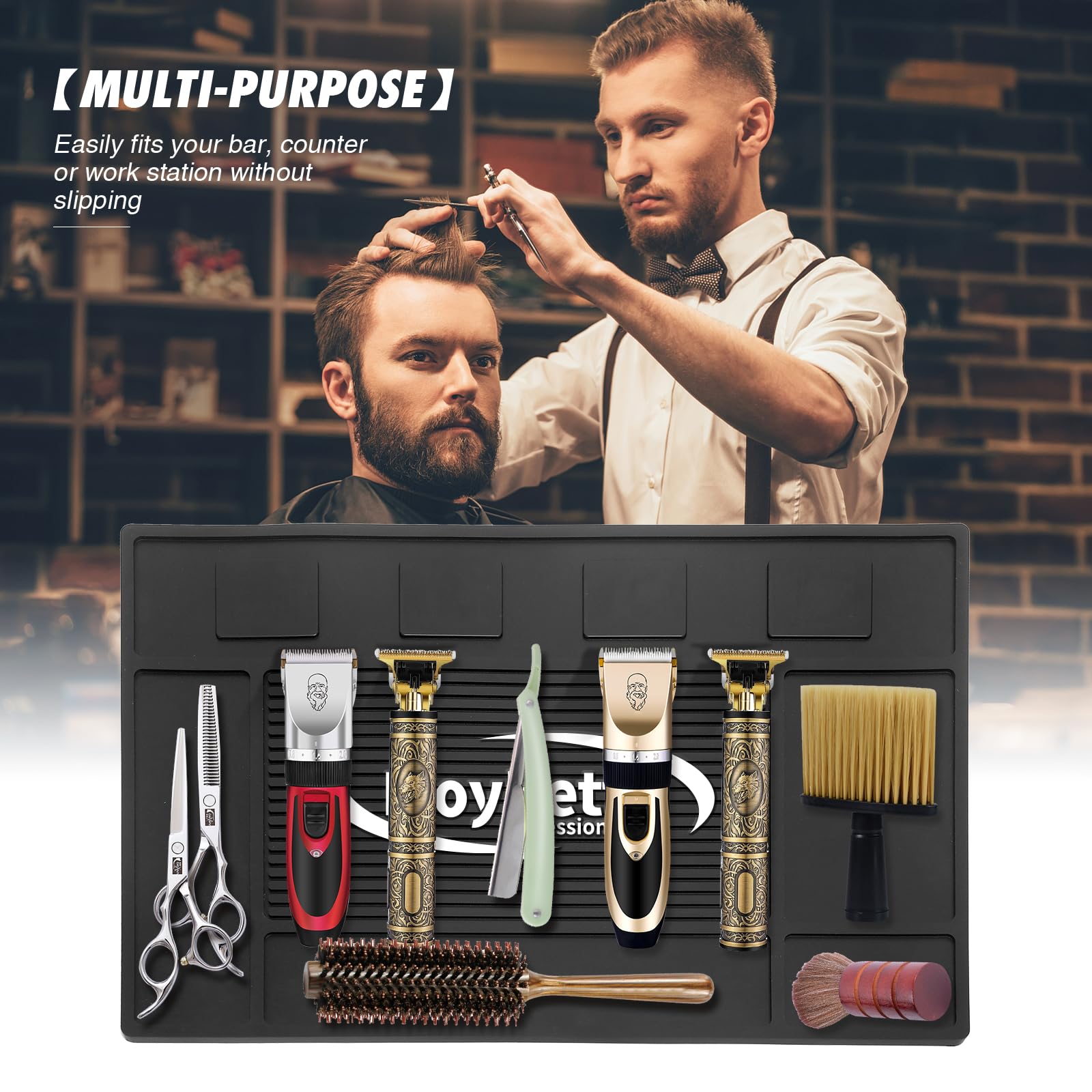 Moyretty Magnetic Barber Organizer Mat For Clippers(17.7'' X 11.8'') - Professional Anti-Slip Heat Resistant Silicone Pad With S