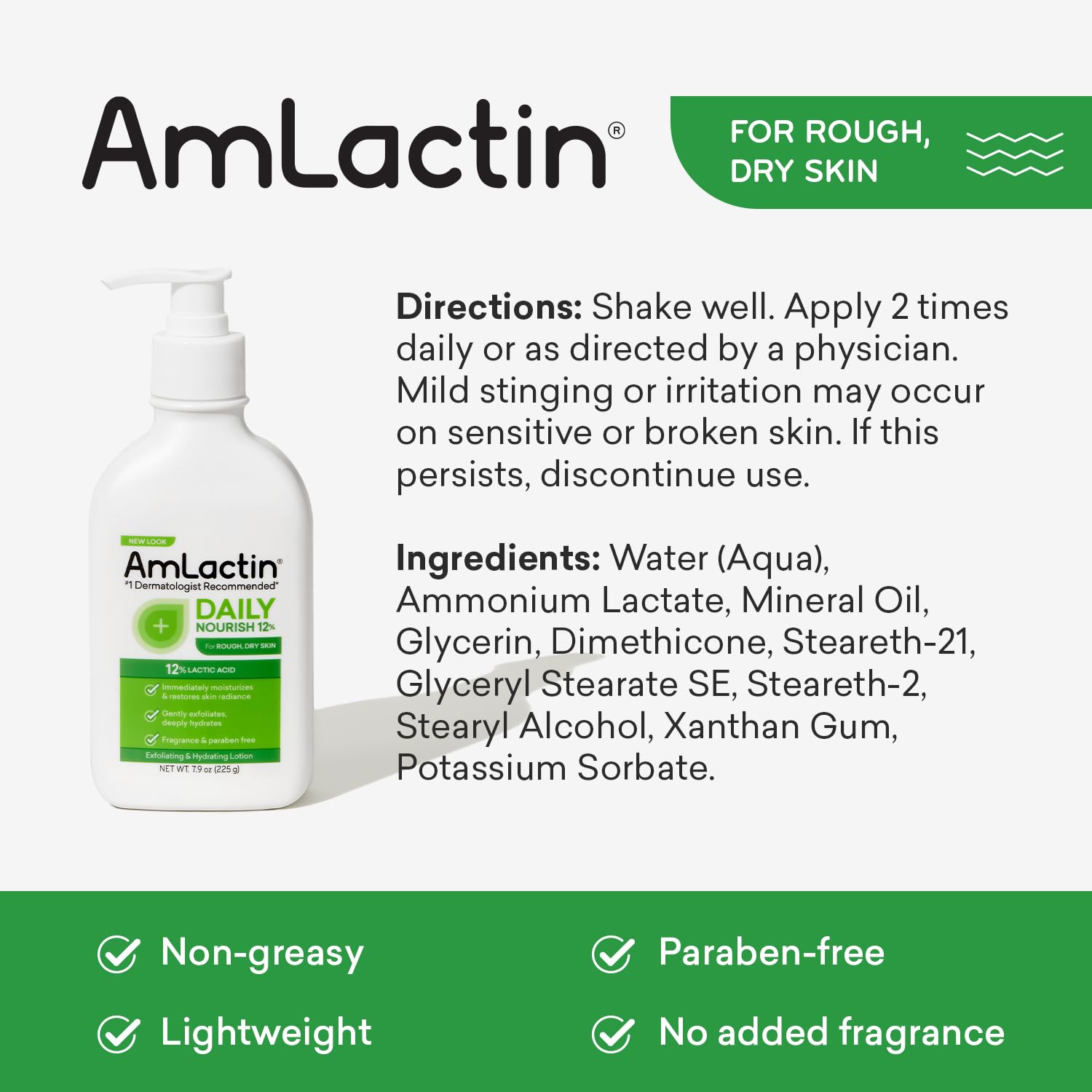 AmLactin Daily Moisturizing Lotion, 12% Lactic Acid, 7.9 oz Pump Bottle, Dermatologist-Recommended for Dry Skin