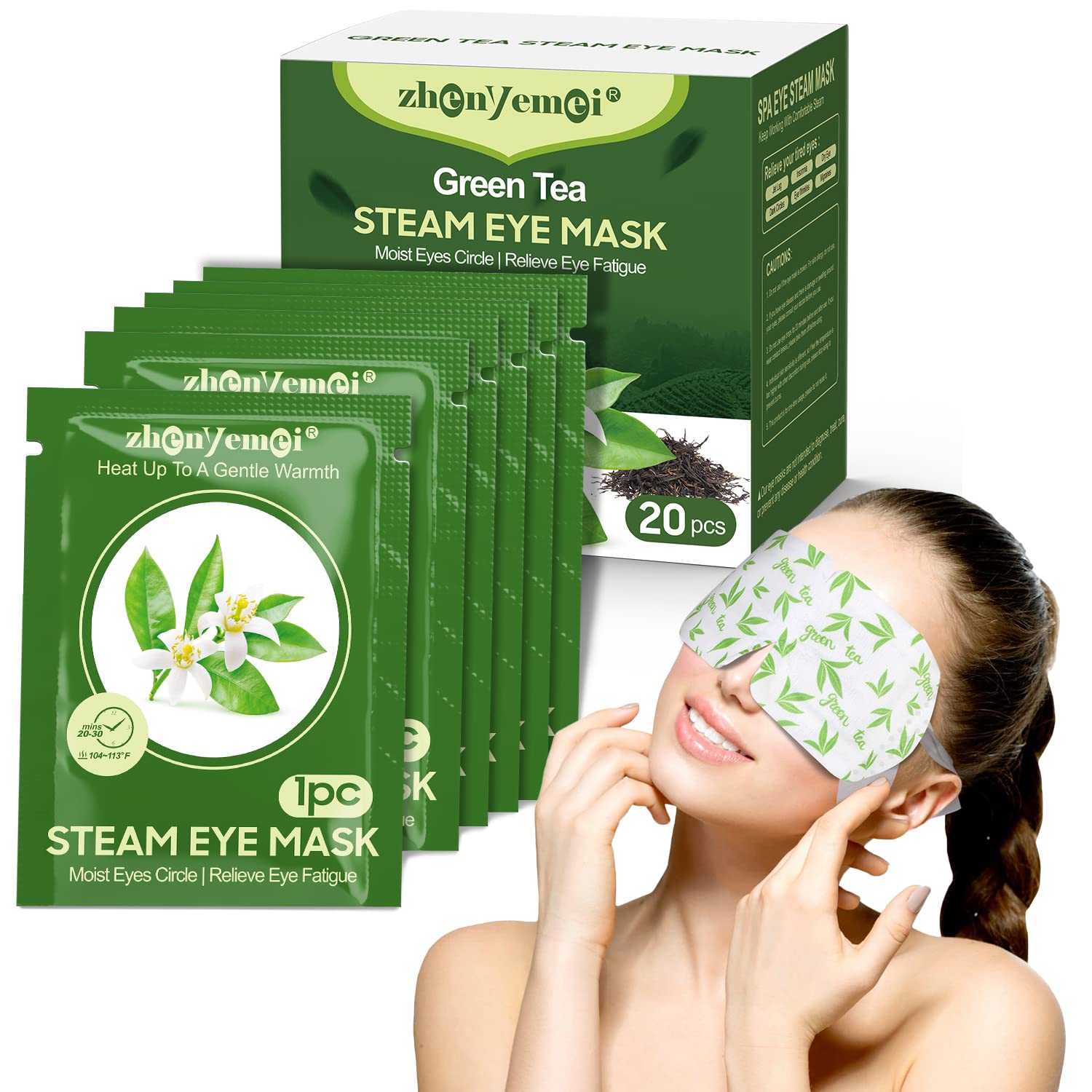 Zhenyemei Steam Eye Mask,20 Packs Self Heating Spa Eye Masks,Warming Eye Mask,Disposable Heated Eye Mask For Dry Eyes Fatigue Da