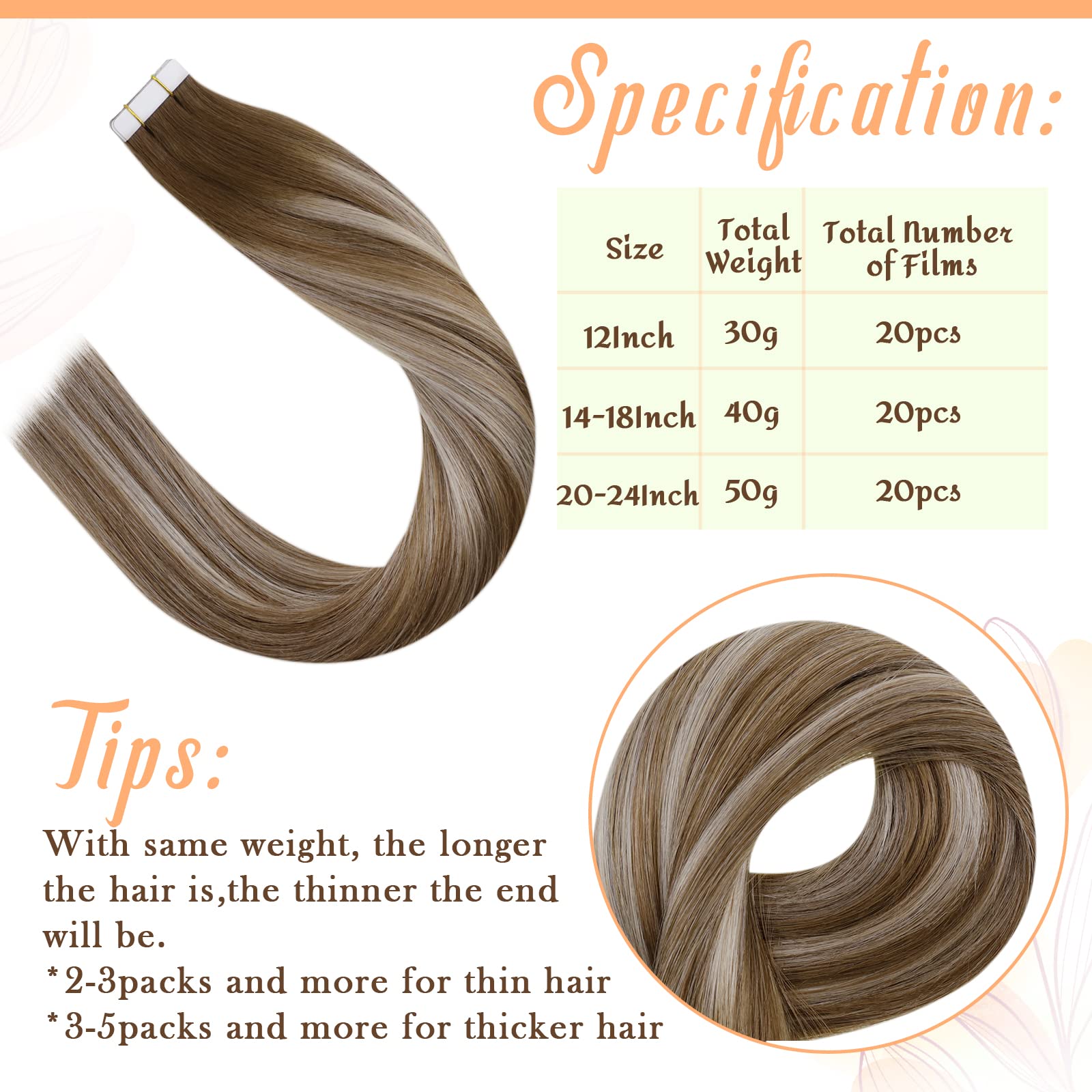 Easyouth 22Inch Ombre Tape In Hair Extensions Human Hair Balayage Medium Brown Fading To Platinum Blonde Hair Extensions Tape In