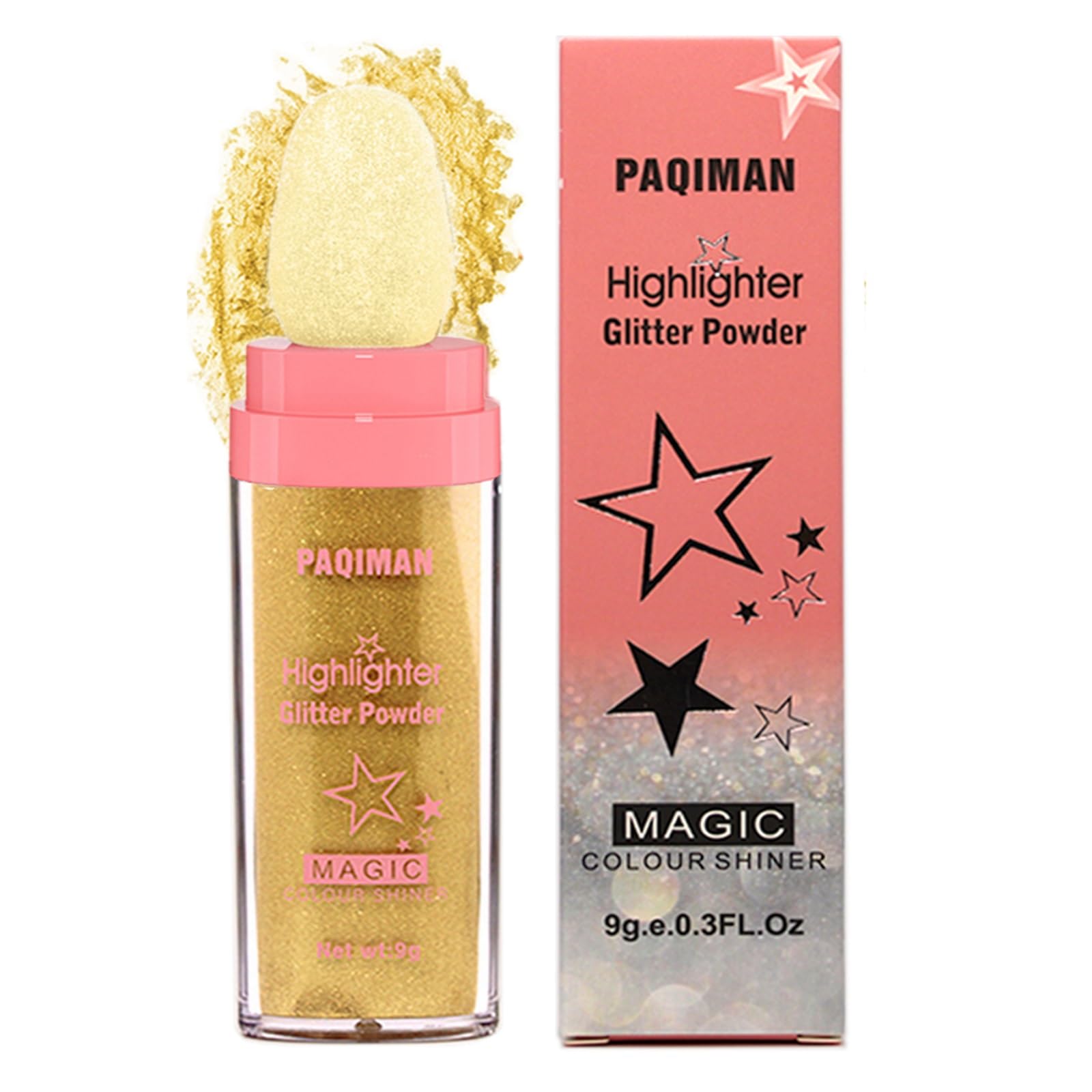 Gold Glitter Powder Highlighter Makeup, Body Brightens the Natural Three-Dimensional Face Blusher Fairy Highlight Patting Powder