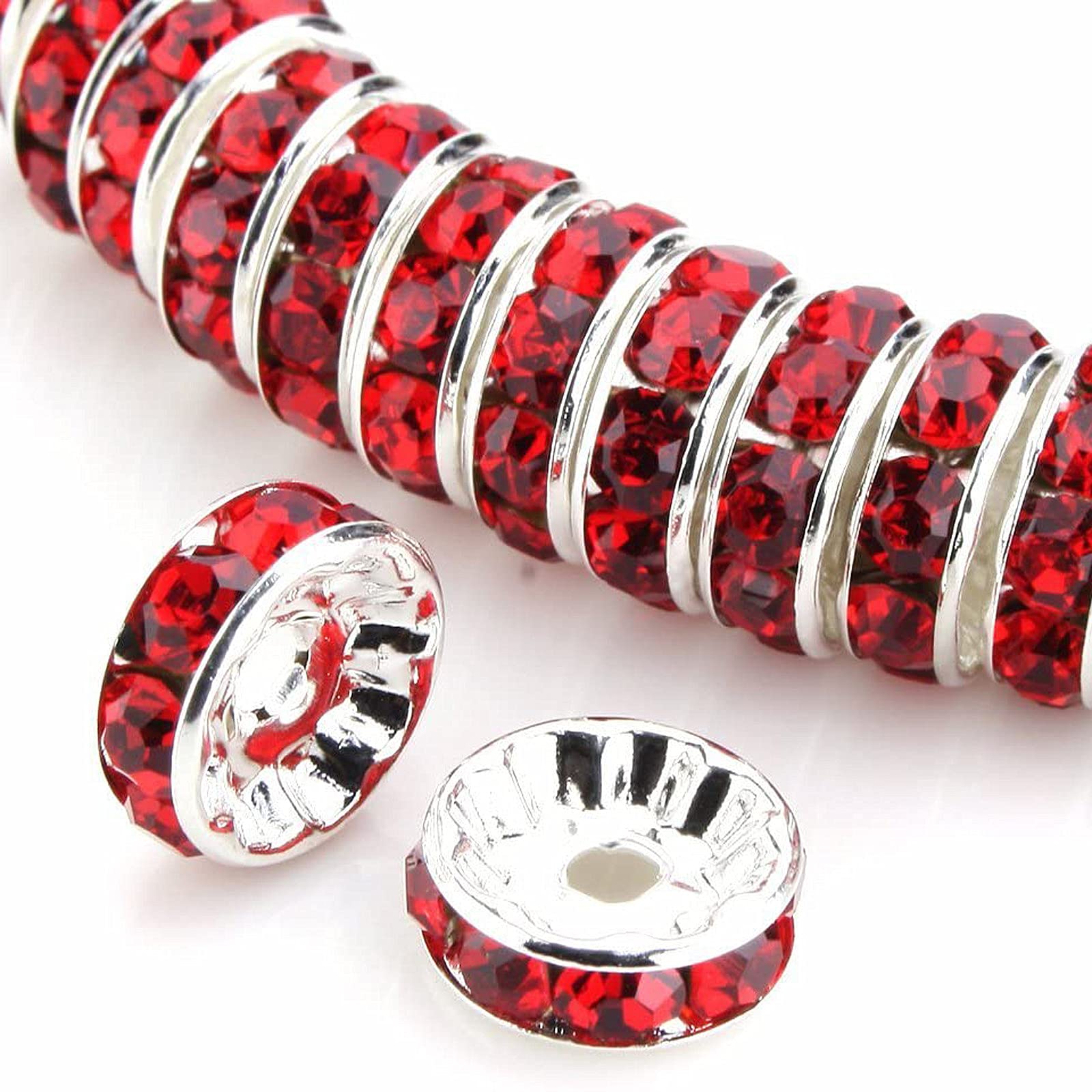 Weebee 100Pcs Rondelle Spacer Beads crystal charms Silver Plated czech Rhinestone Loose Beads for Jewelry Making DIY Bracelets (