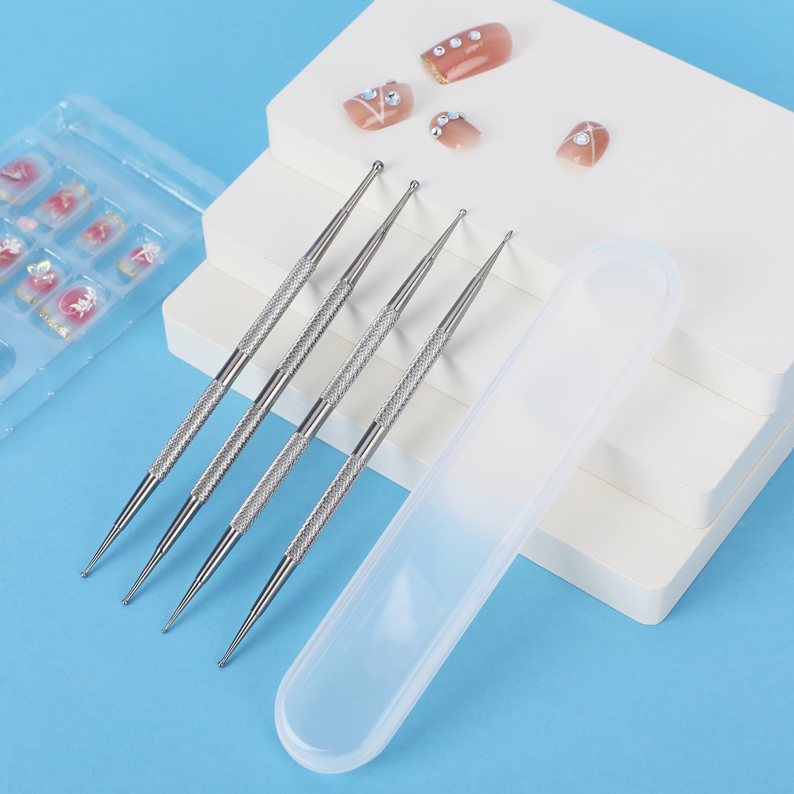 Dotting Tools,4 Pcs Professional Ball End Nail Art Tools Nail Art Brushes Nail Design Tools Stailess Steel Dotting Pen Tool Nail