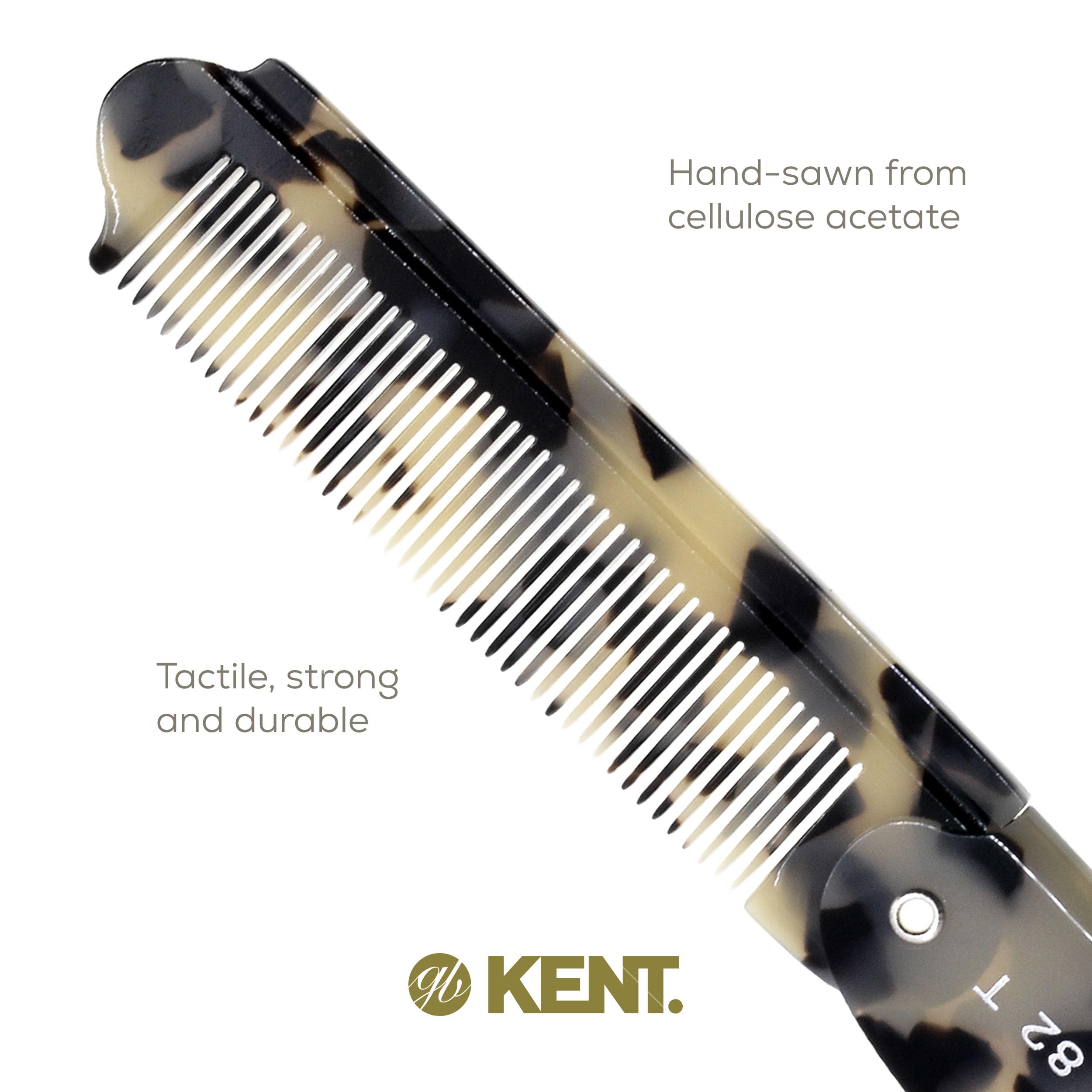 KENT 82T Handmade Folding Pocket Comb, Fine Tooth Plastic Hair Comb for Men, White Tokyo, 1 PACK, Made in England