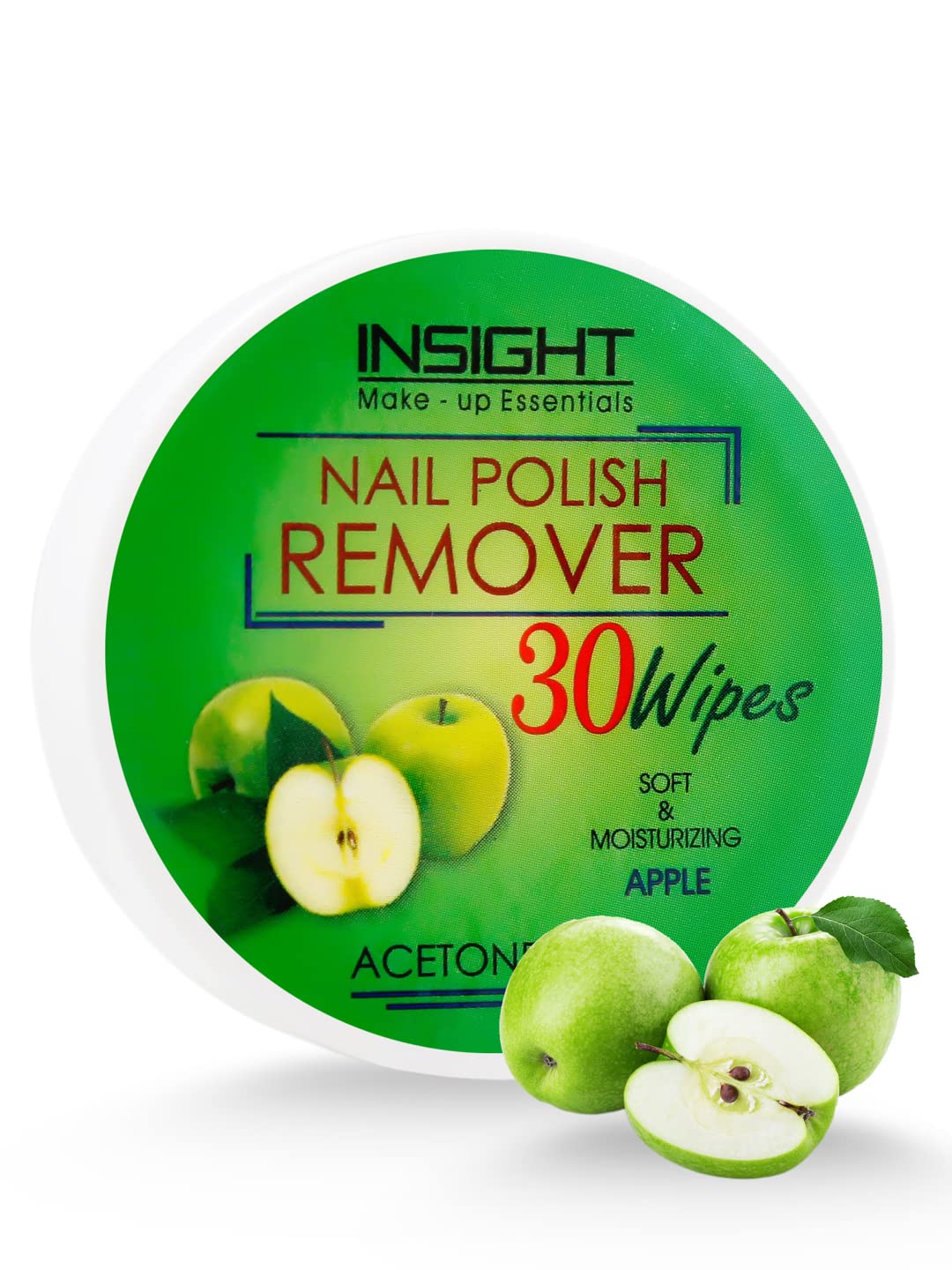 Insight Nail Polish Remover Wipes Apple (30 Wipes) - Vitamin E Enriched, Hydrates Nails & Moisturizes Cuticles, Travel-Friendly 