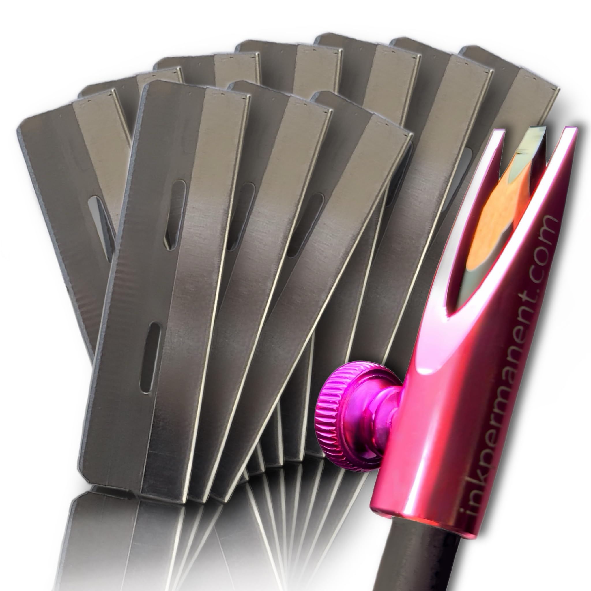 Metal Eyebrow Pencil Shaper And Mapping Sharpener, Shaping Tool For Waterproof Peel-Off Brow Pencils With 10 Razors Duckbill Sha