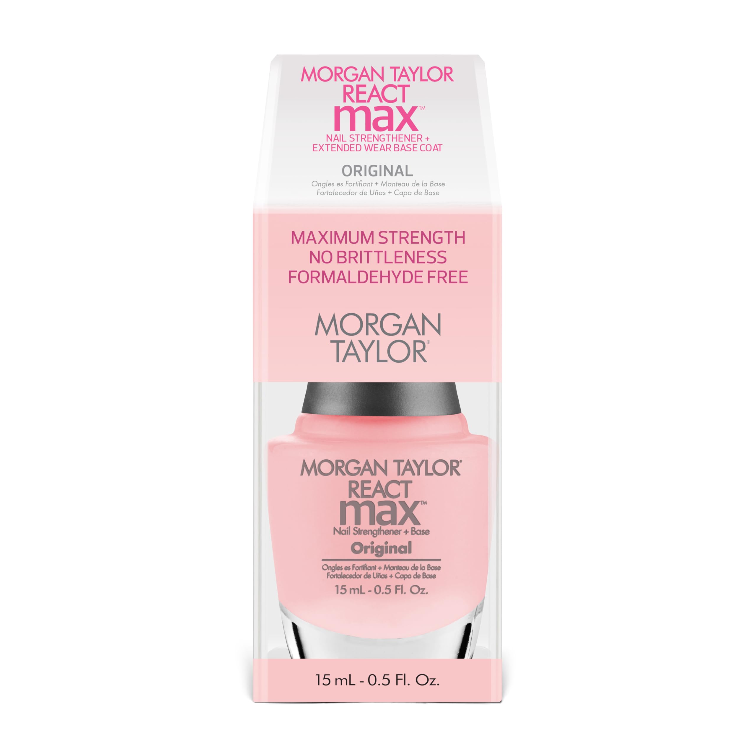 Morgan Taylor REACTmax Nail Strengthener & Extended Wear Base Coat - 2-in-1 Formula, Formaldehyde-Free, Strengthens, Nourishes &