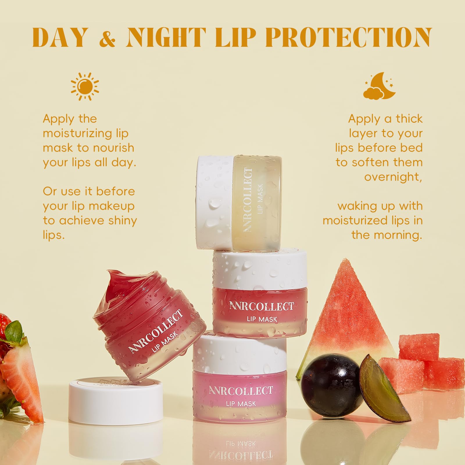 ANRCOLLECT Lip Mask & Lip Moisturizer with 4 Lip Sleeping Mask-Overnight Intensive Treatment Revives & Nourishes for All Day Hyd