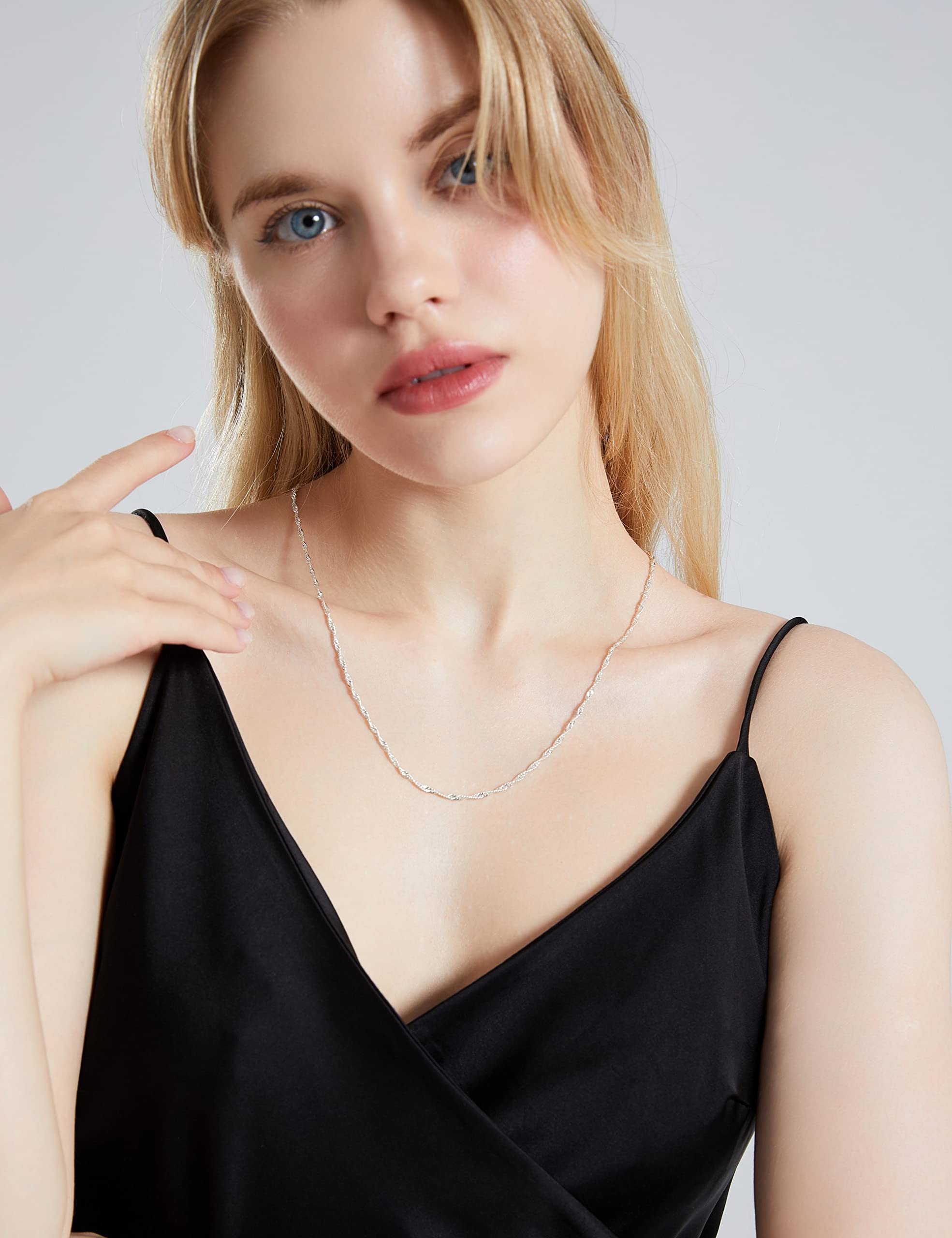Waitsoul 925 Sterling Silver Singapore Chain Lobster Clasp 2mm Necklace for Women Silver Chain 26 Inches Gifts for Her
