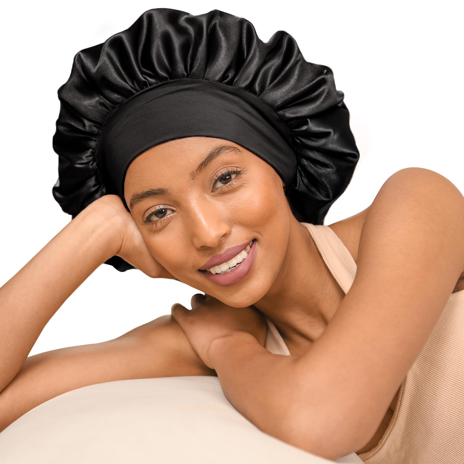 YANIBEST Silk Bonnet for Sleeping Women Double Layer Satin Lined Hair Bonnets for Sleeping Soft Elastic Band Silk Sleep Cap for 