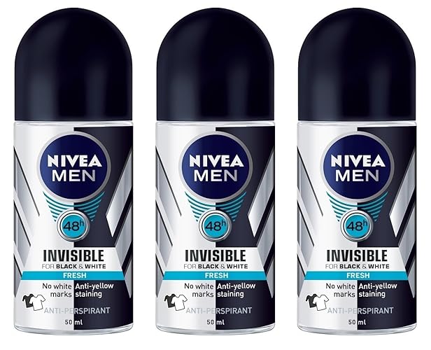 (Pack Of 3 Bottles) Nivea Invisible For Black & White Fresh Scent Men'S Roll On Anti-Perspirant Deodorant (Pack Of 3 Bottles, 1.
